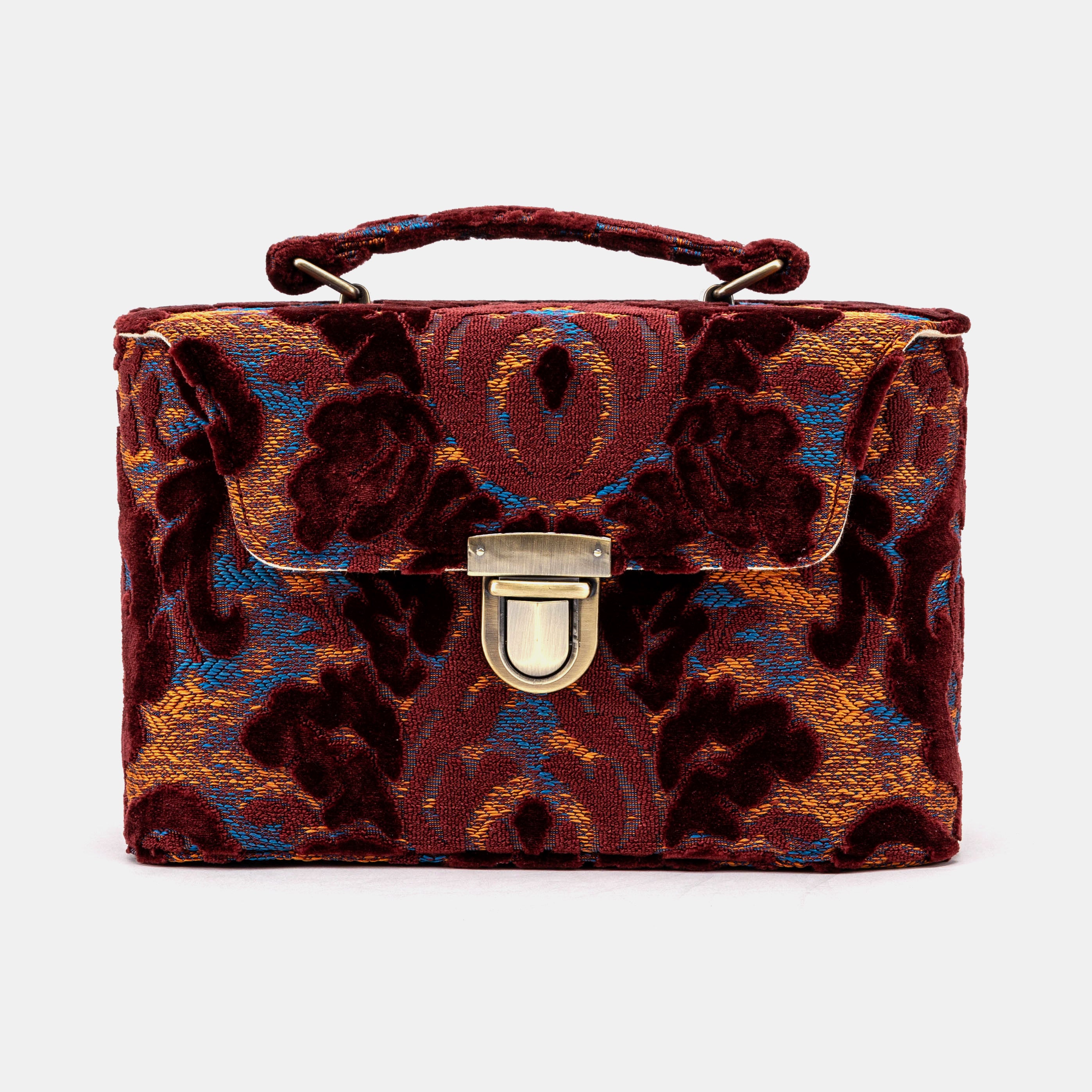 Burnout Velvet Wine Clara Medium Train Case Purse of America front