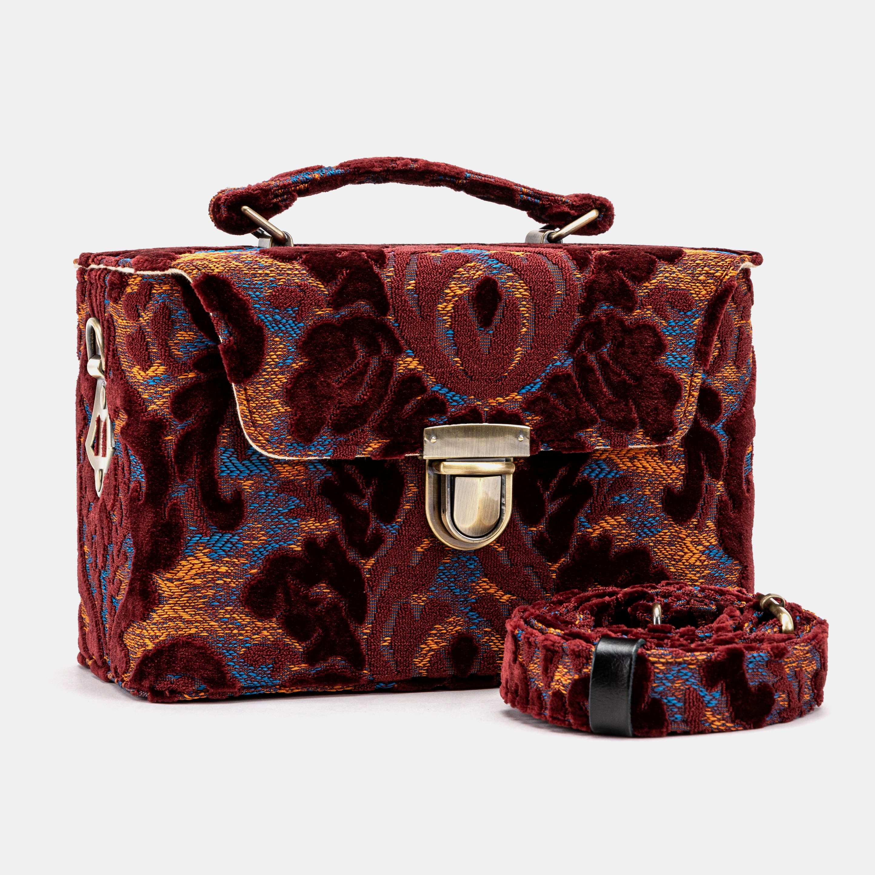 Burnout Velvet Wine Clara Medium Train Case Purse of America main