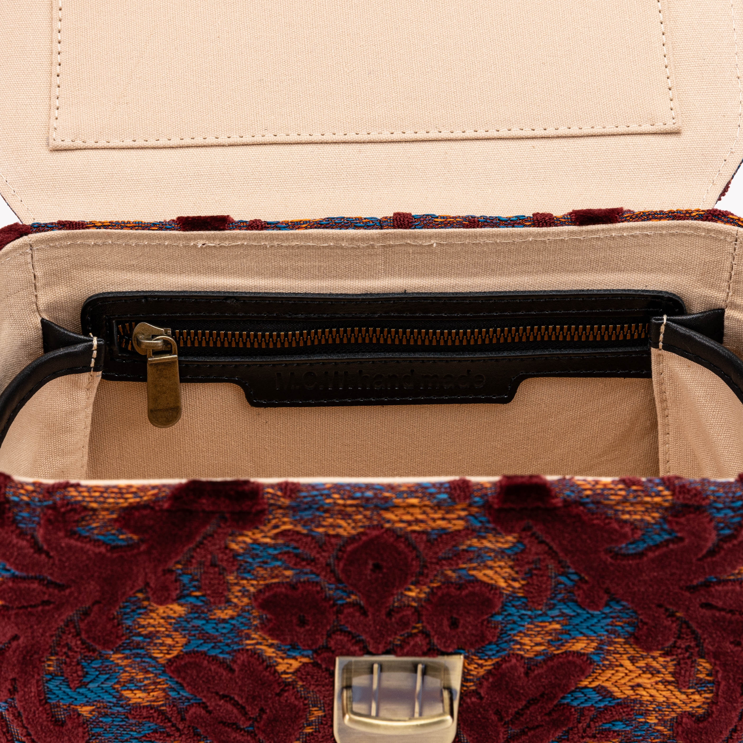 Burnout Velvet Wine Clara Medium Train Case Purse of America inside pocket