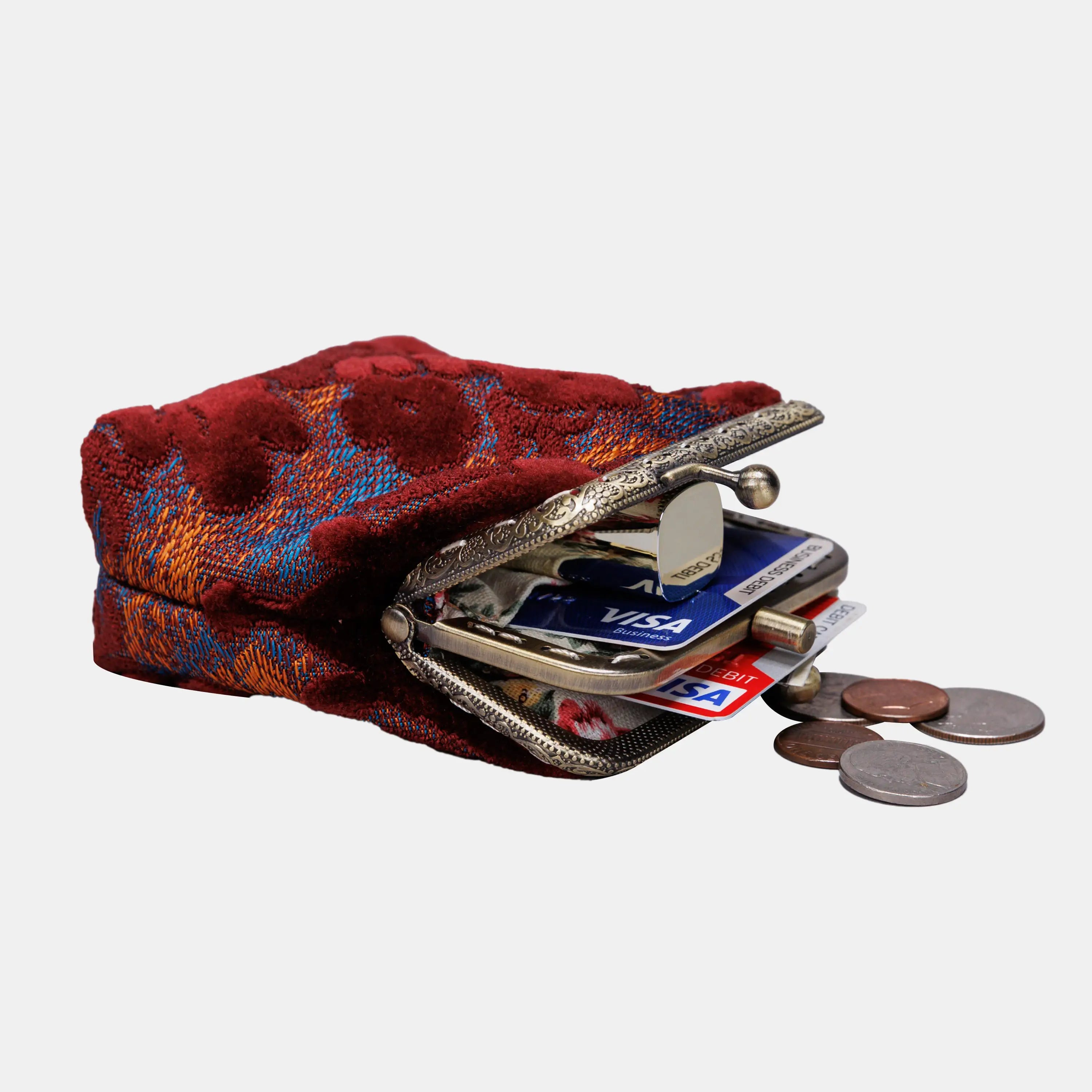 Burnout Velvet Wine Double Kiss Clasp Coin Purse of America side-5