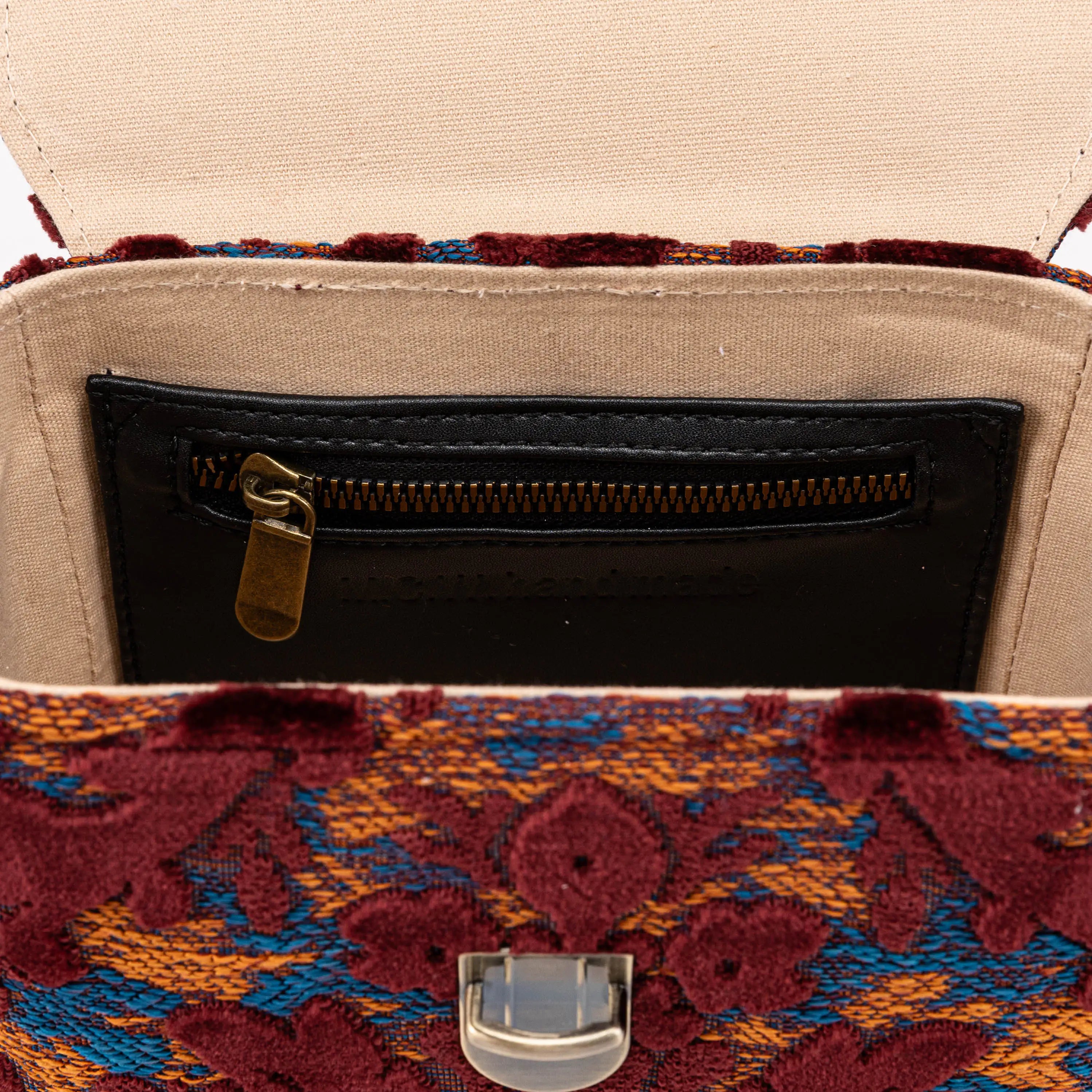 Burnout Velvet Wine Emma Small Train Case Crossbody inside
