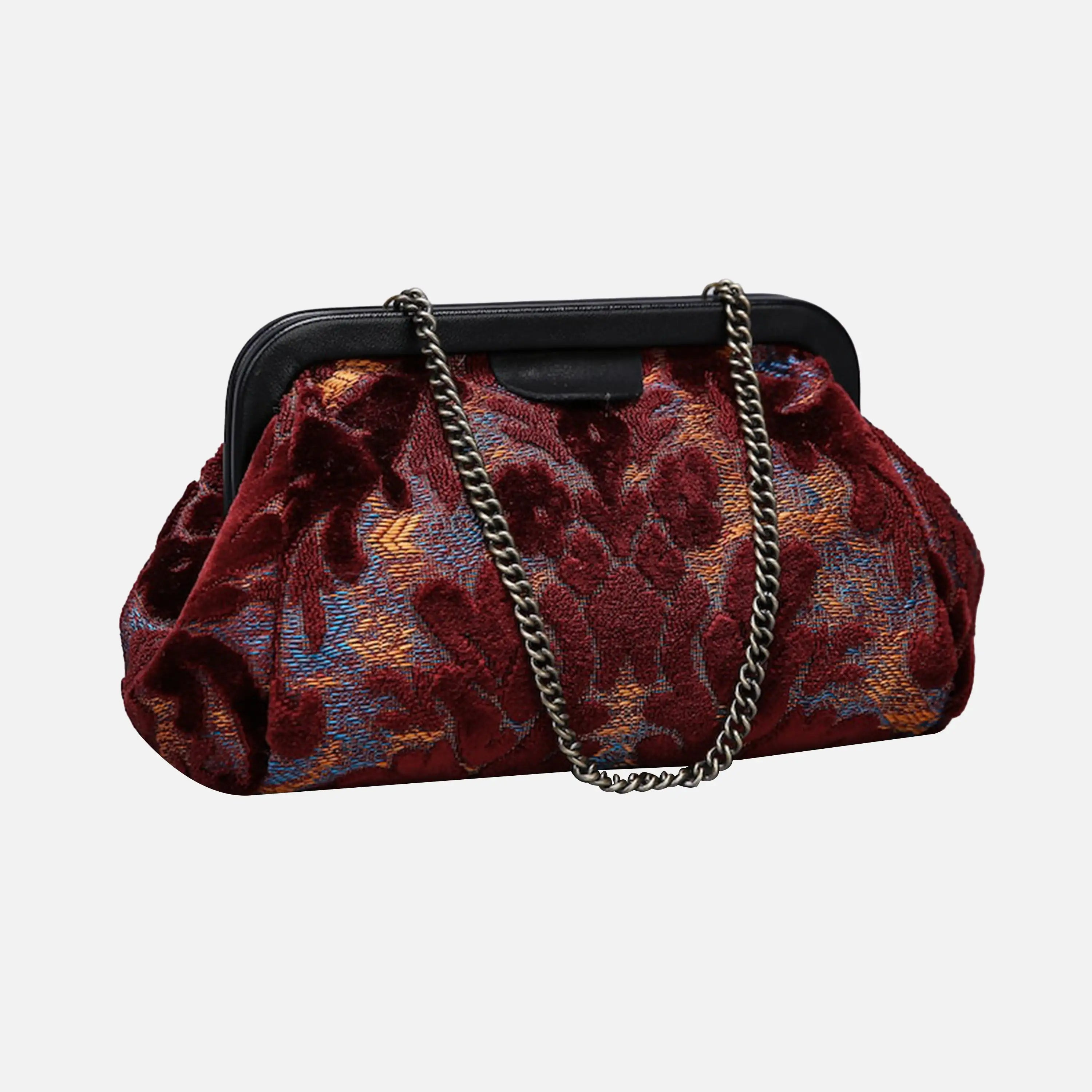 Burnout Velvet Wine Evening Bag Clutch carpet bag of America front