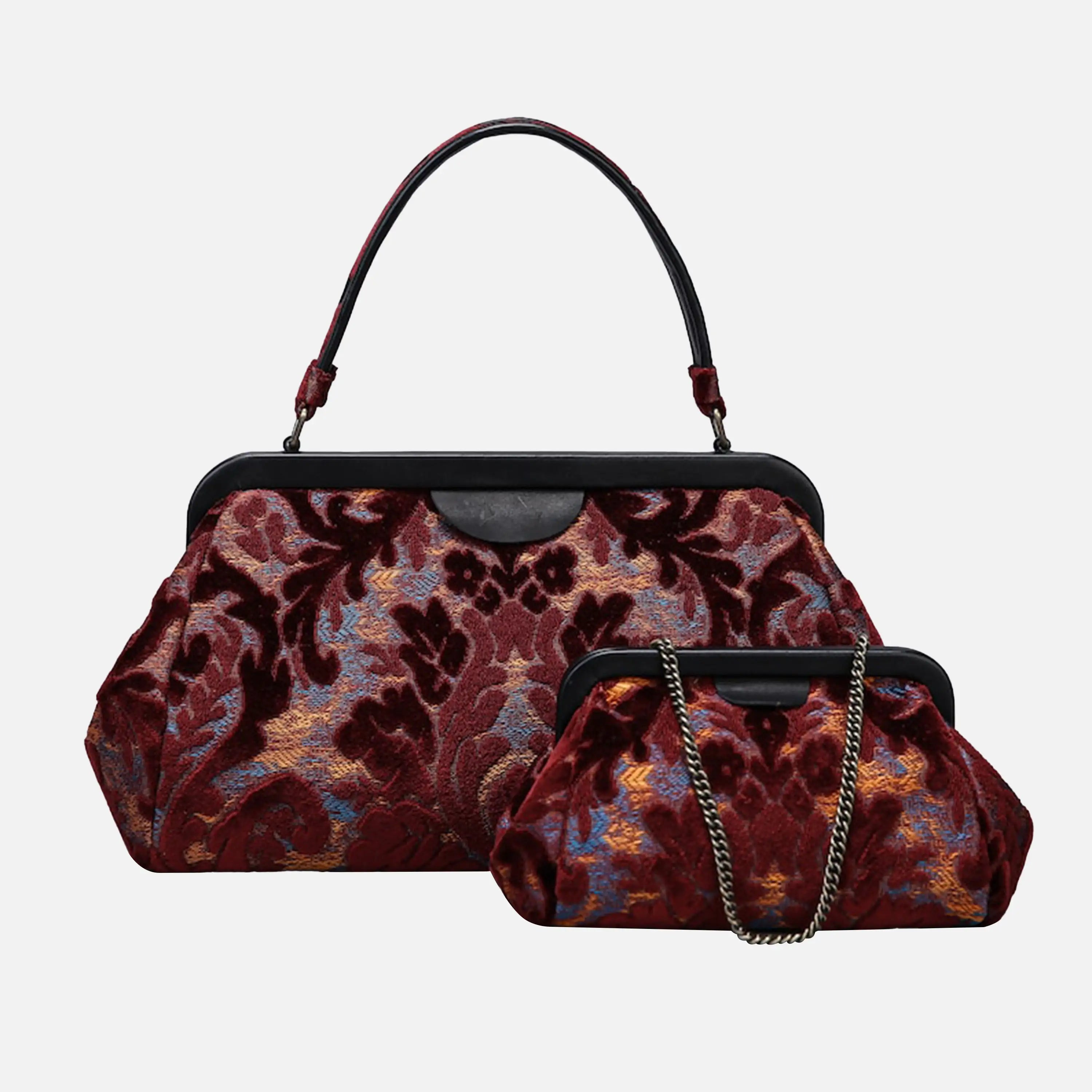 Burnout Velvet Wine Evening Bag Clutch carpet bag of America different size