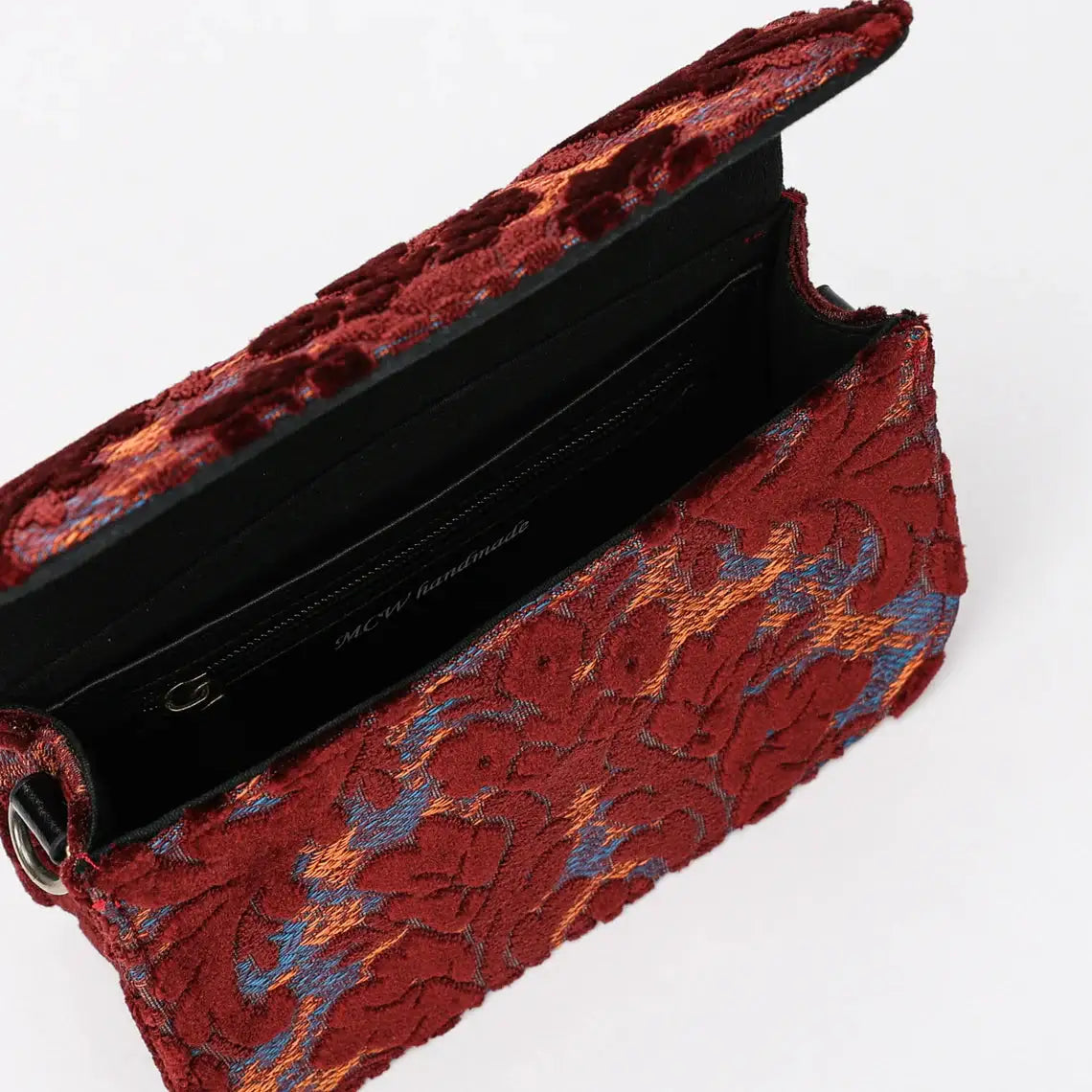 Burnout Velvet Wine Flap Crossbody Bag carpet bag of America inside