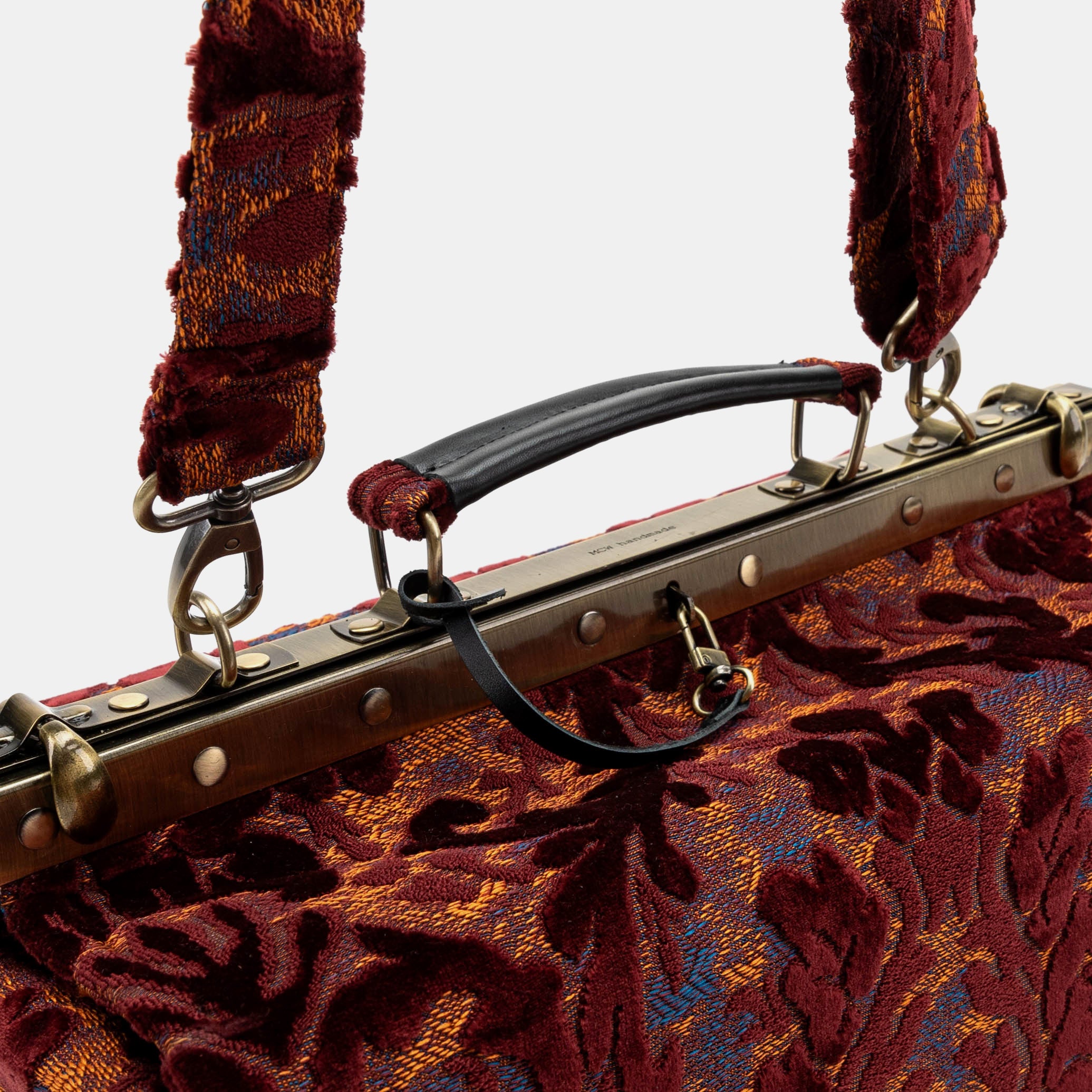 Burnout Velvet Wine Genevieve Carpet Gladstone Bag of America handle