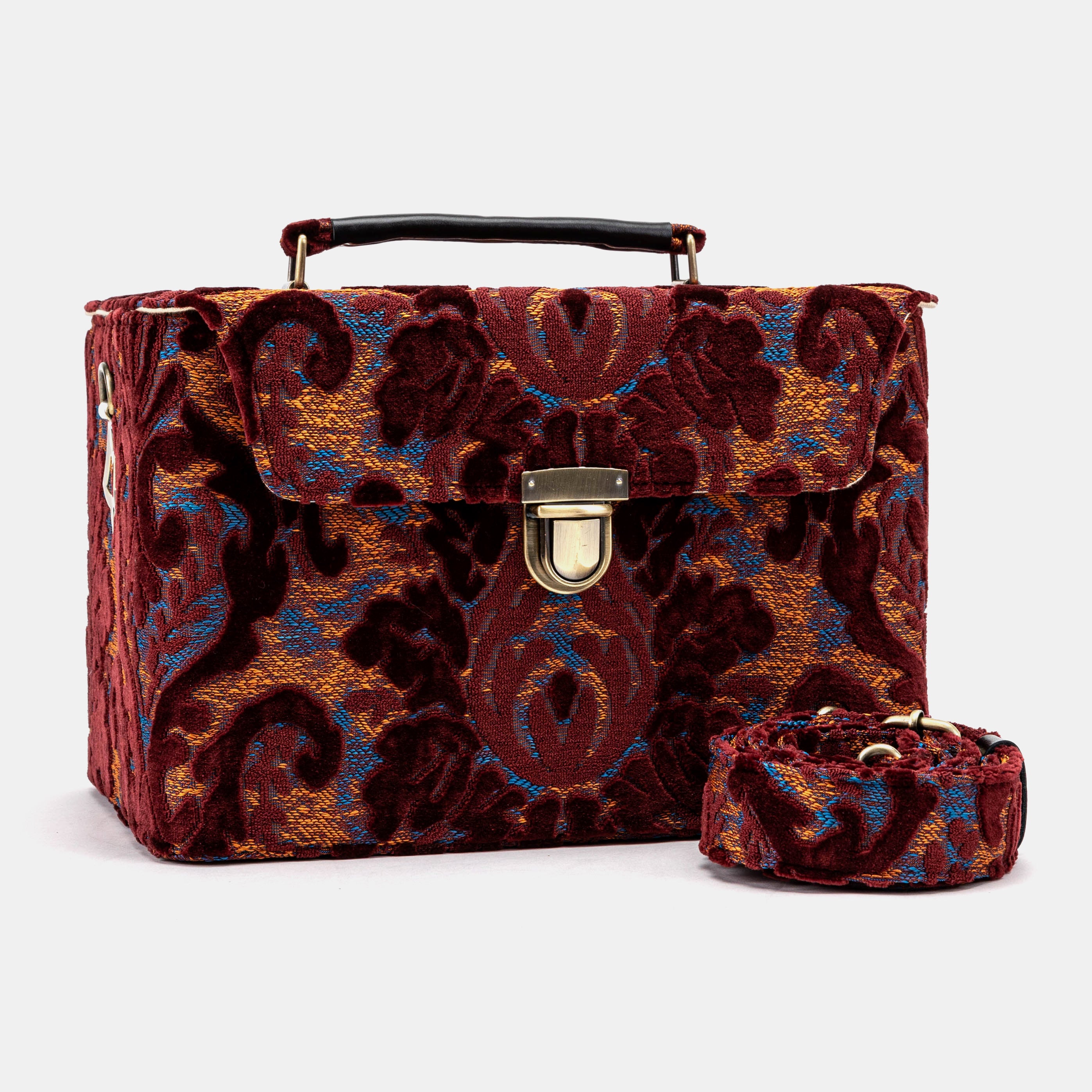 Burnout Velvet Wine Josephine Large Train Case with handle