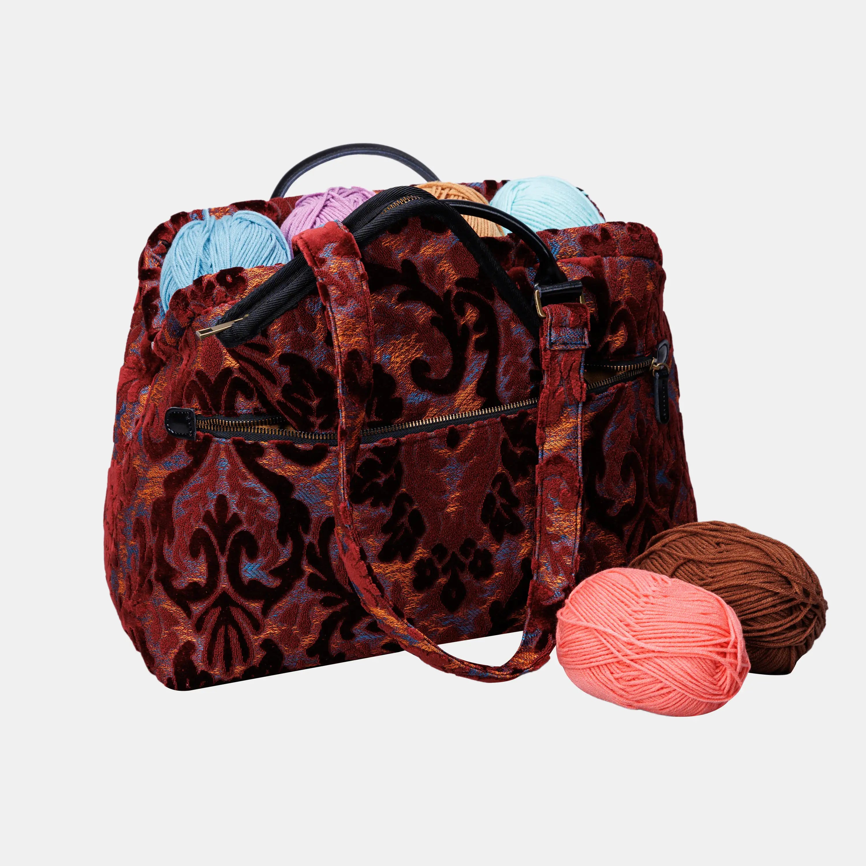 Burnout Velvet Wine Knitting Project Bag of America-with needle case