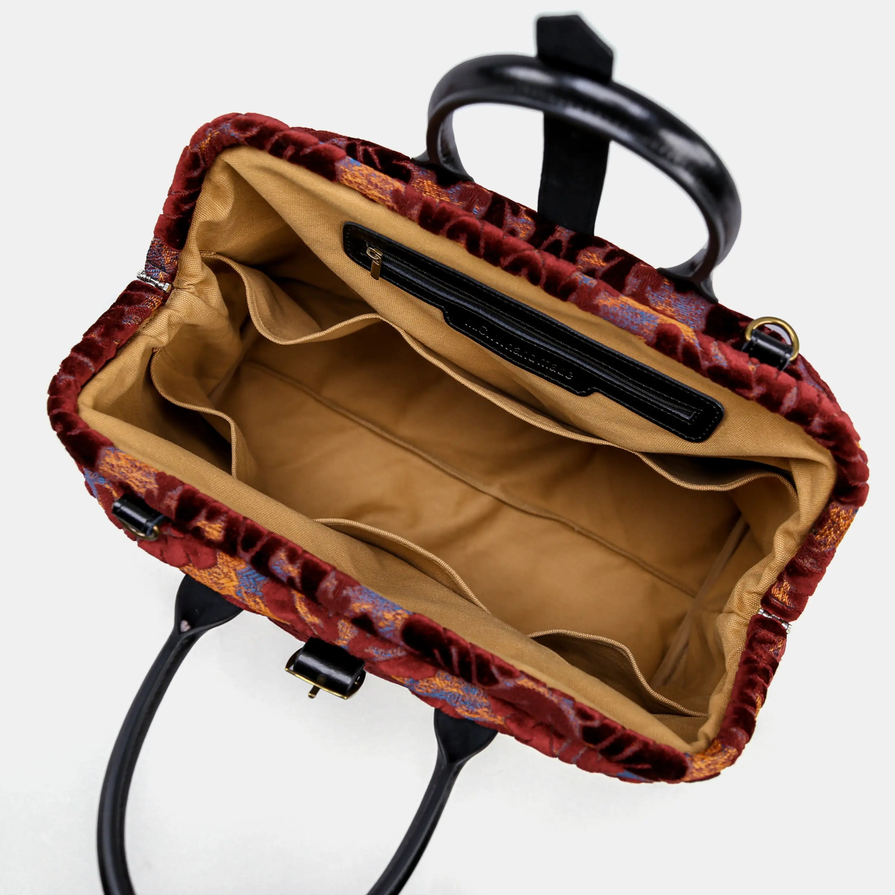 Burnout Velvet Wine Mary Poppins Weekender Carpetbag of America open