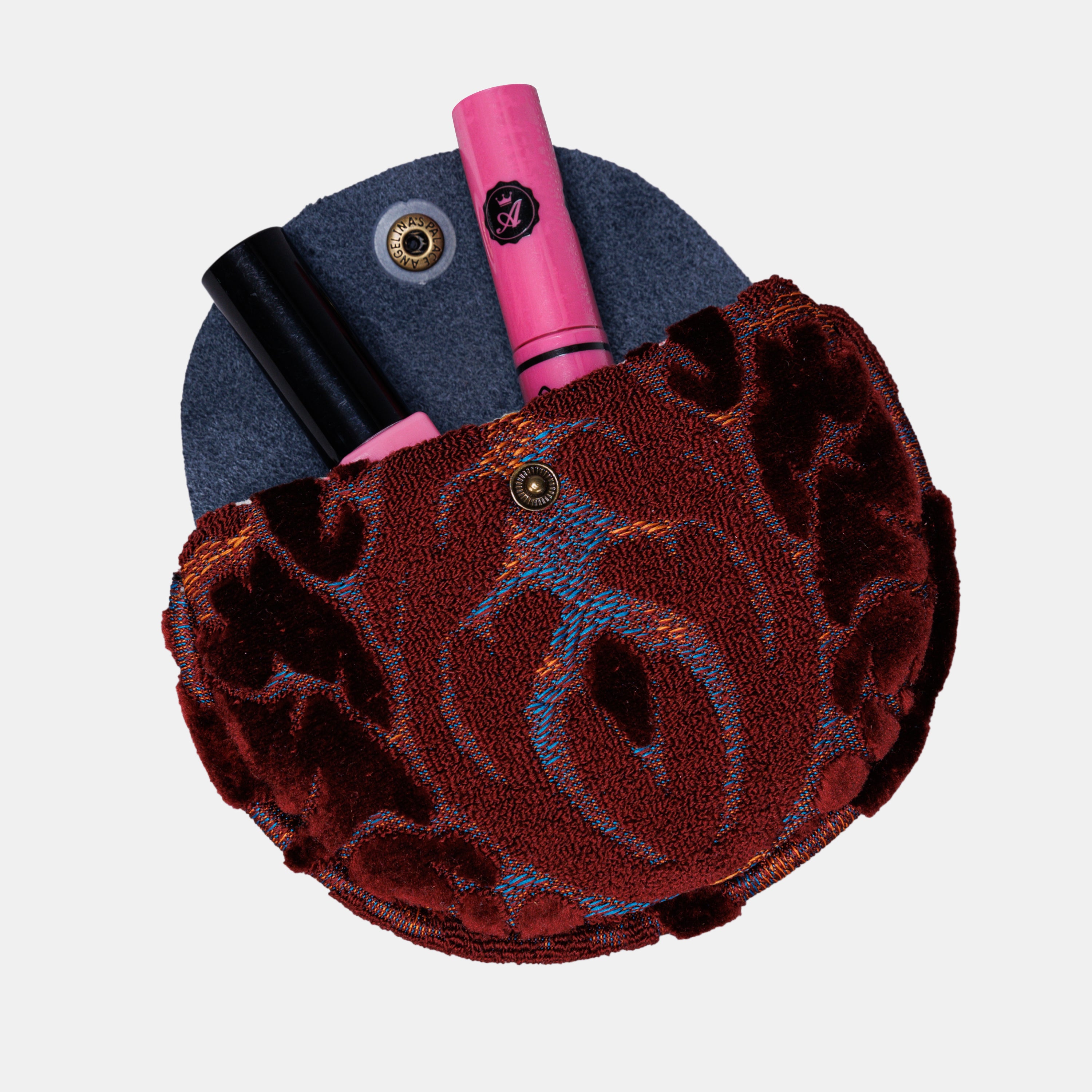 Burnout Velvet Wine Flap Coin Purse of America in use-5