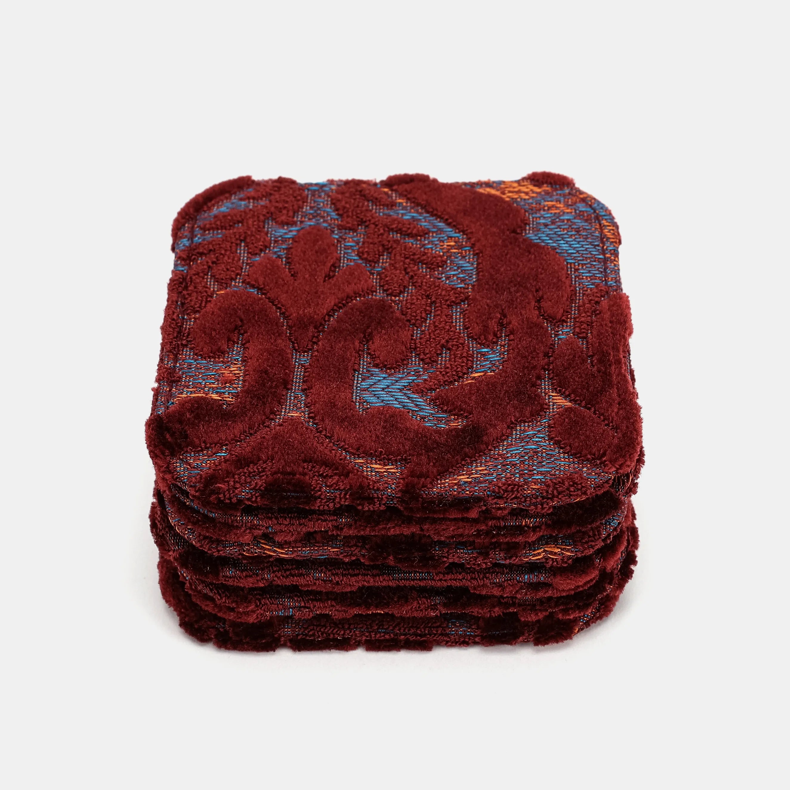 Burnout Velvet Wine Square Coaster Set with Holder of America-coasters