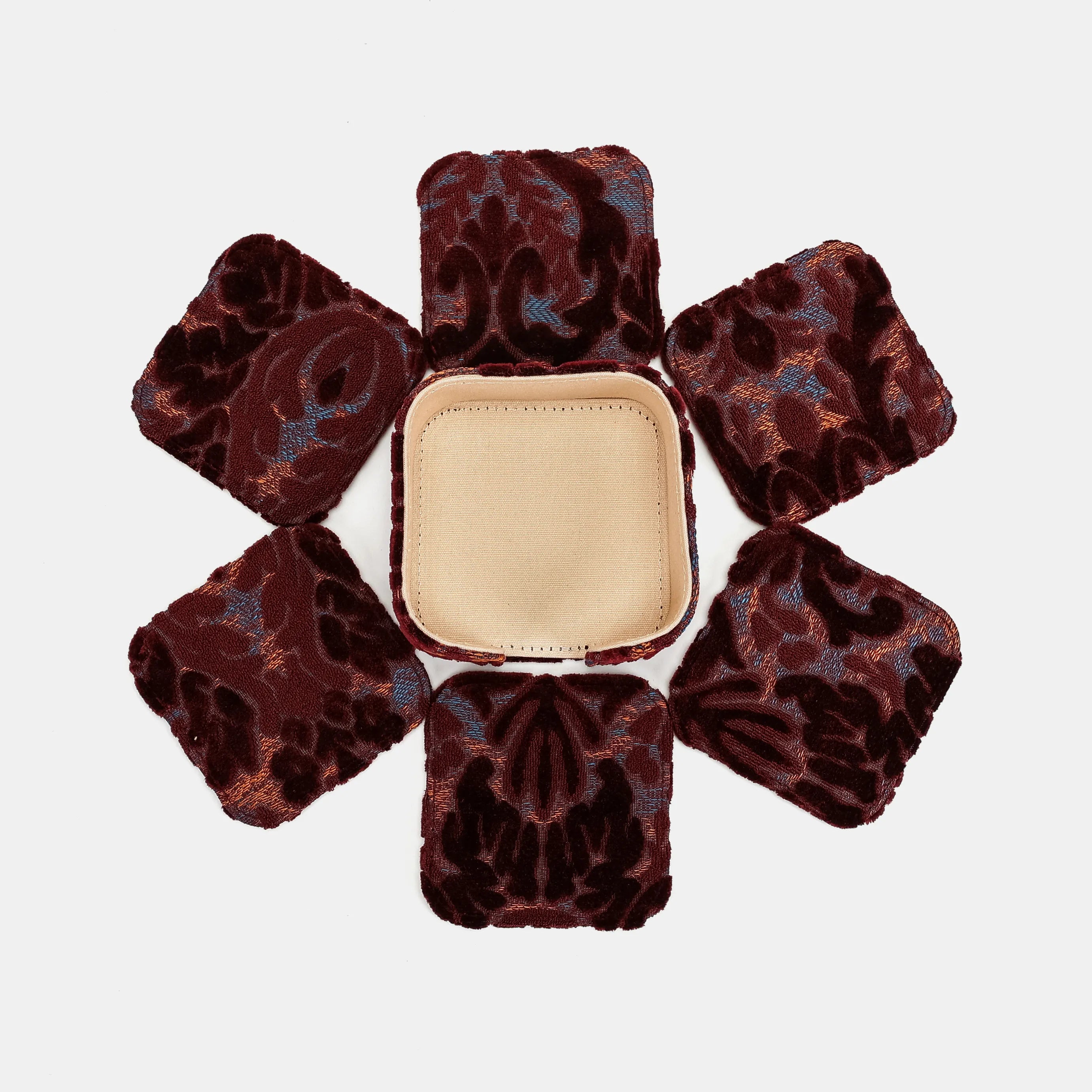 Burnout Velvet Wine Square Coaster Set with Holder of America-6 pcs set