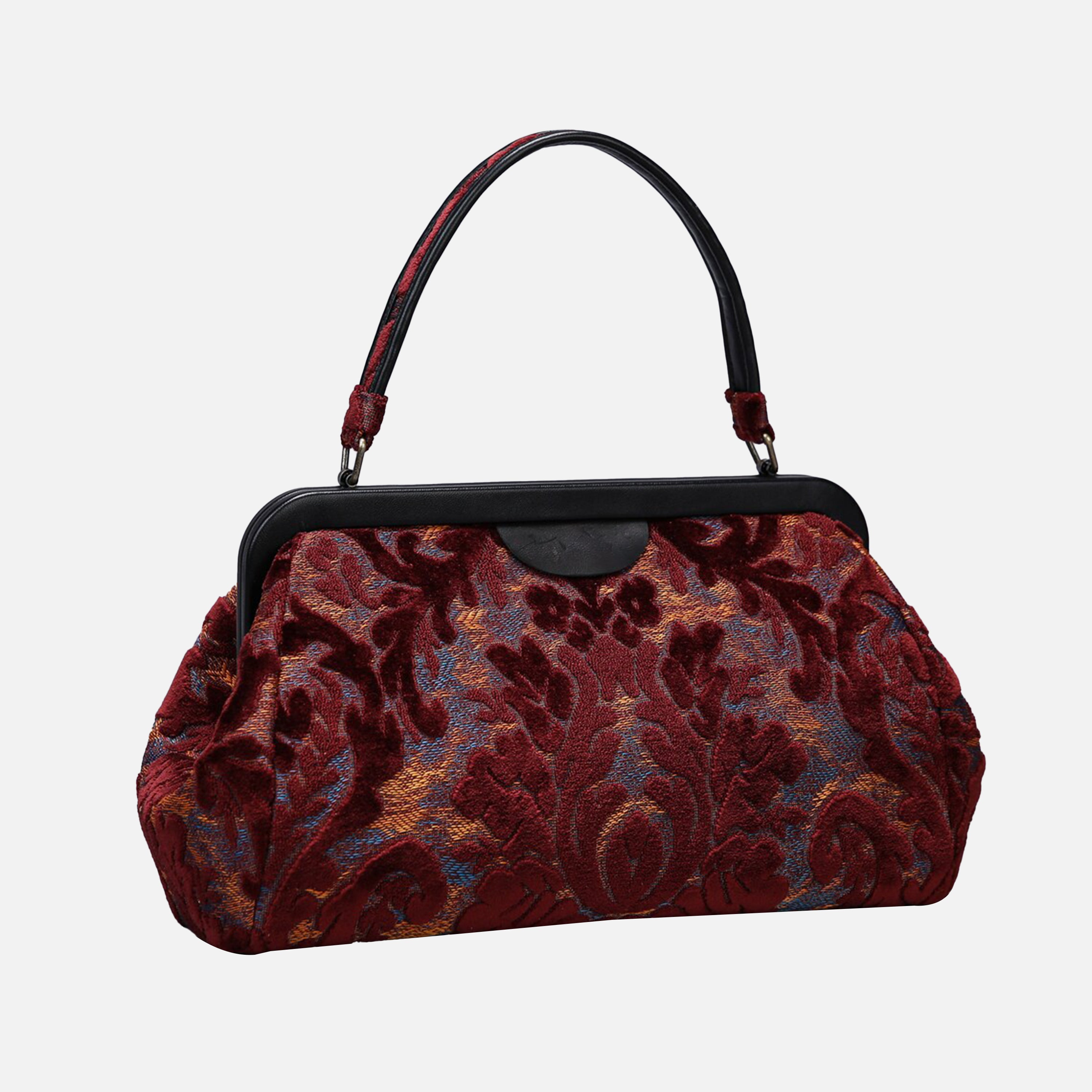 Burnout Velvet Wine Top Handle Purse carpet bag of America front