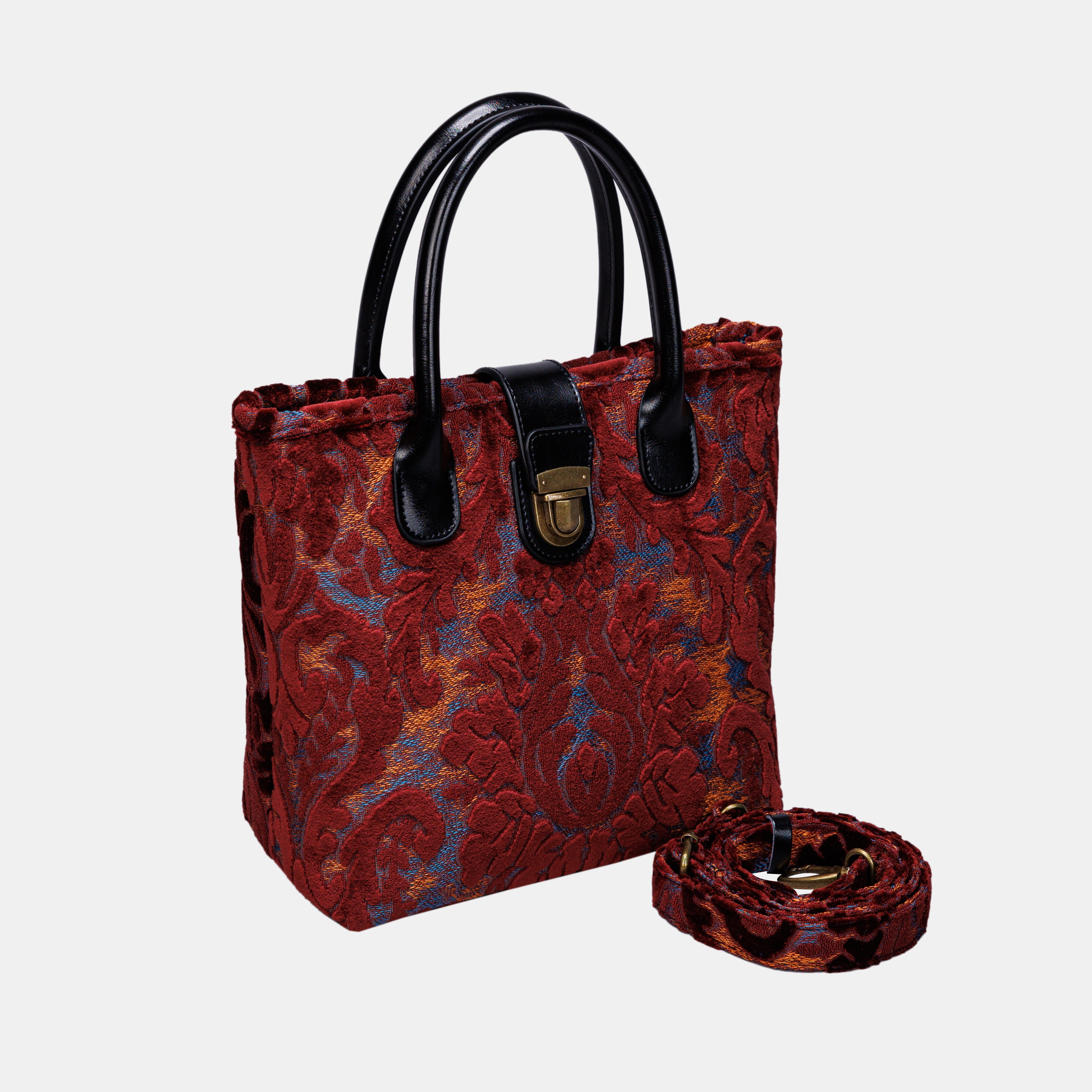 Burnout Velvet Wine Tuck Lock Carpet Satchel carpet bag MCW Handmade of America with strap