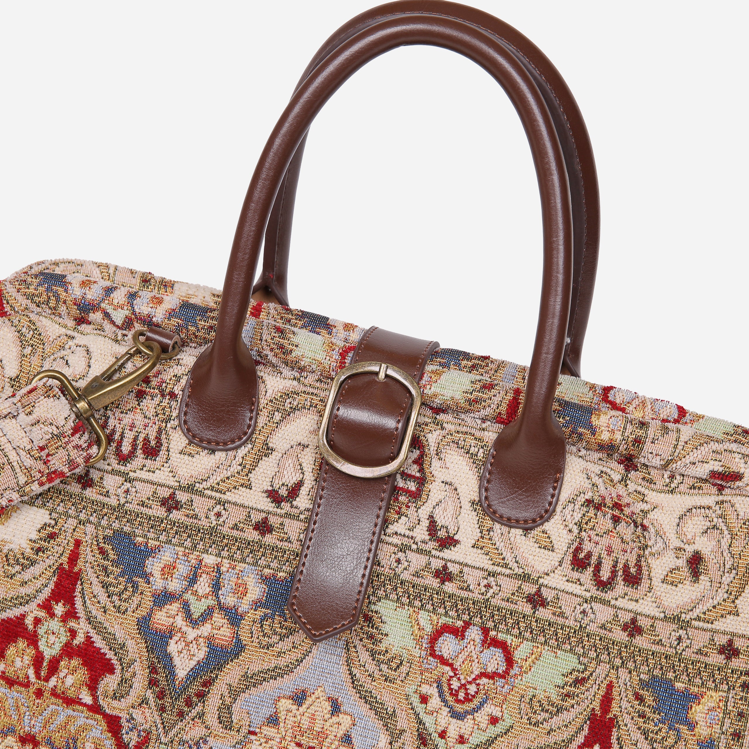 Golden Age Red Mary Poppins Weekender carpet bag MCW Handmade-buckle
