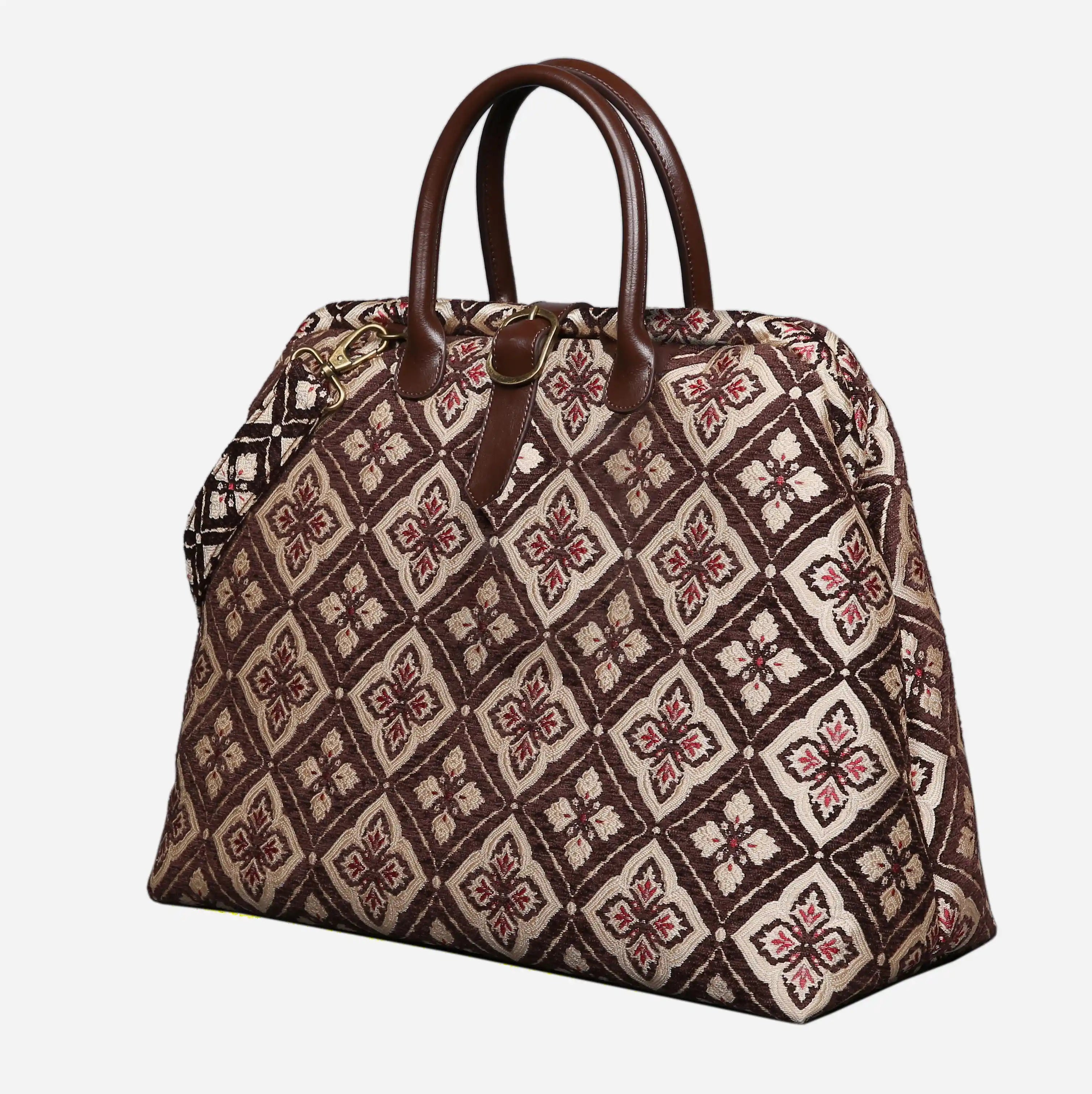 Ethnic Brown Mary Poppins Weekender Carpetbag of America side