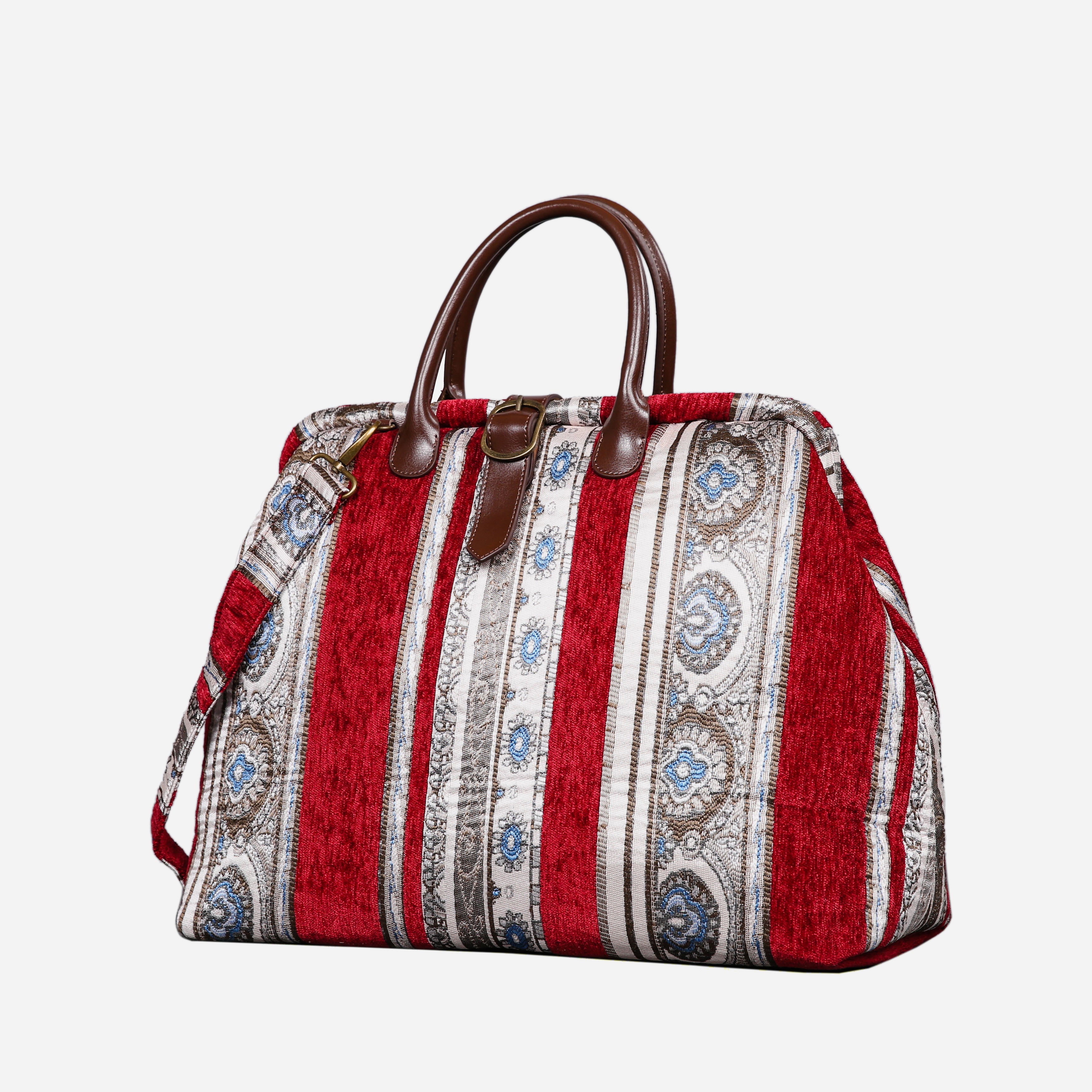 Ethnic Strips Wine Mary Poppins Weekender carpet bag MCW Handmade-2