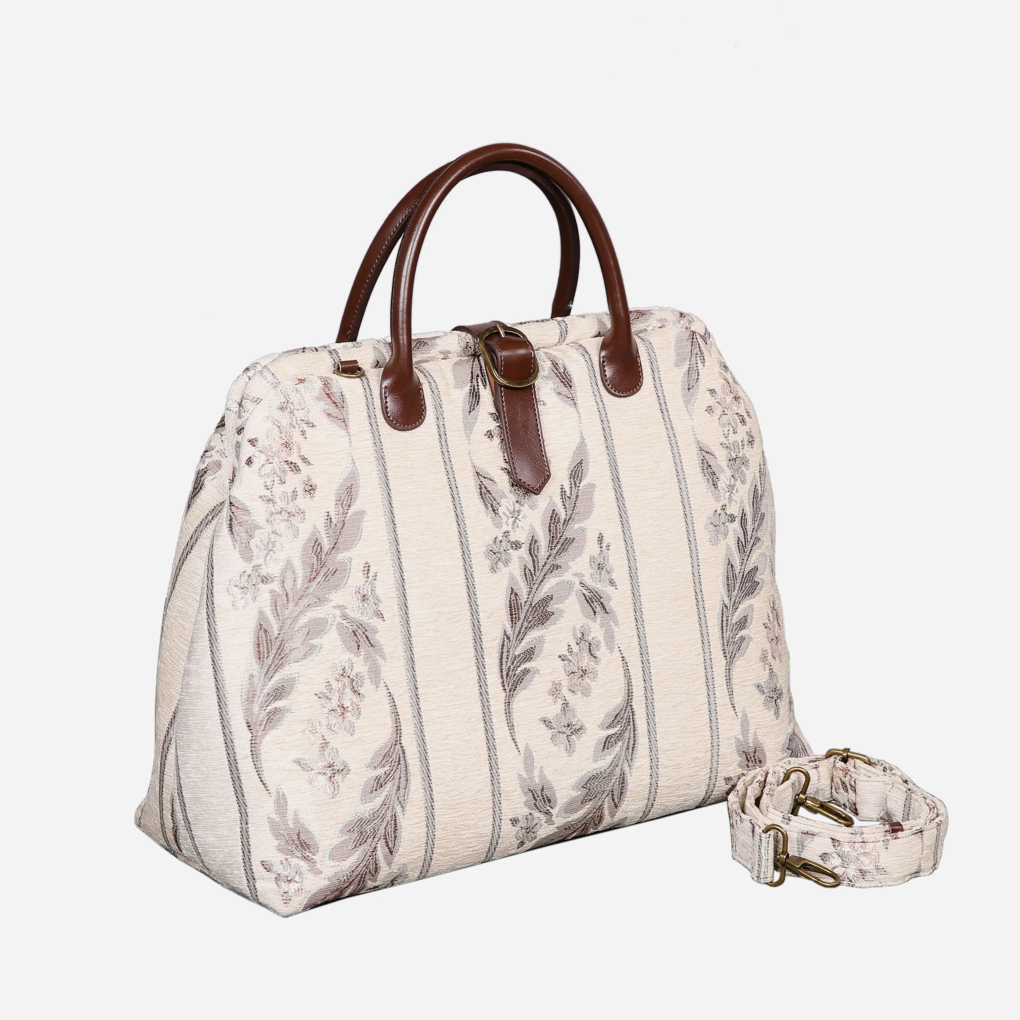 Victorian Stripes Cream Mary Poppins Weekender Carpetbag of America with shoulder strap