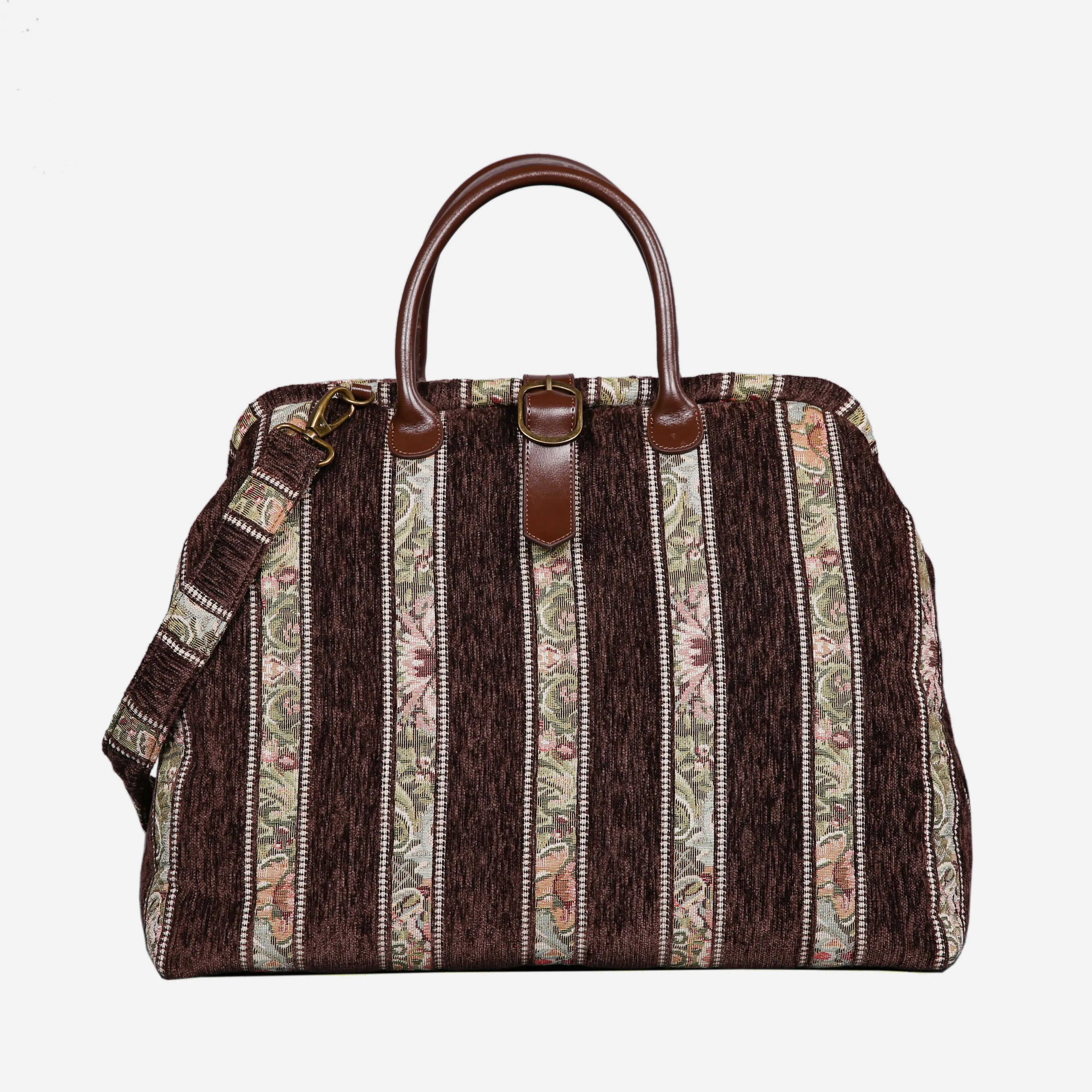 Floral Stripes Brown Mary Poppins Weekender Carpetbag of America main