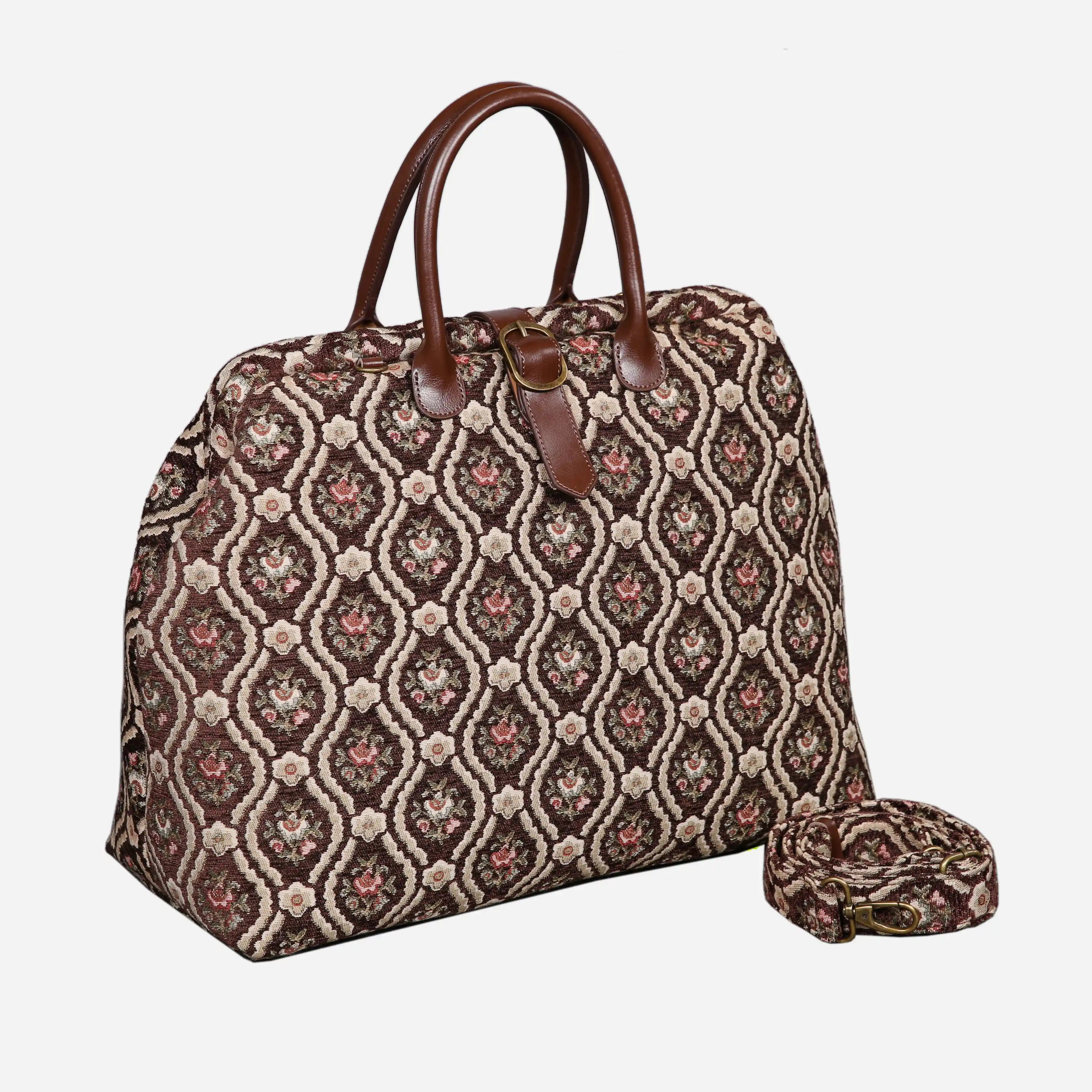 Traditional Coffee Mary Poppins Weekender Carpetbag of America with shoulder strap