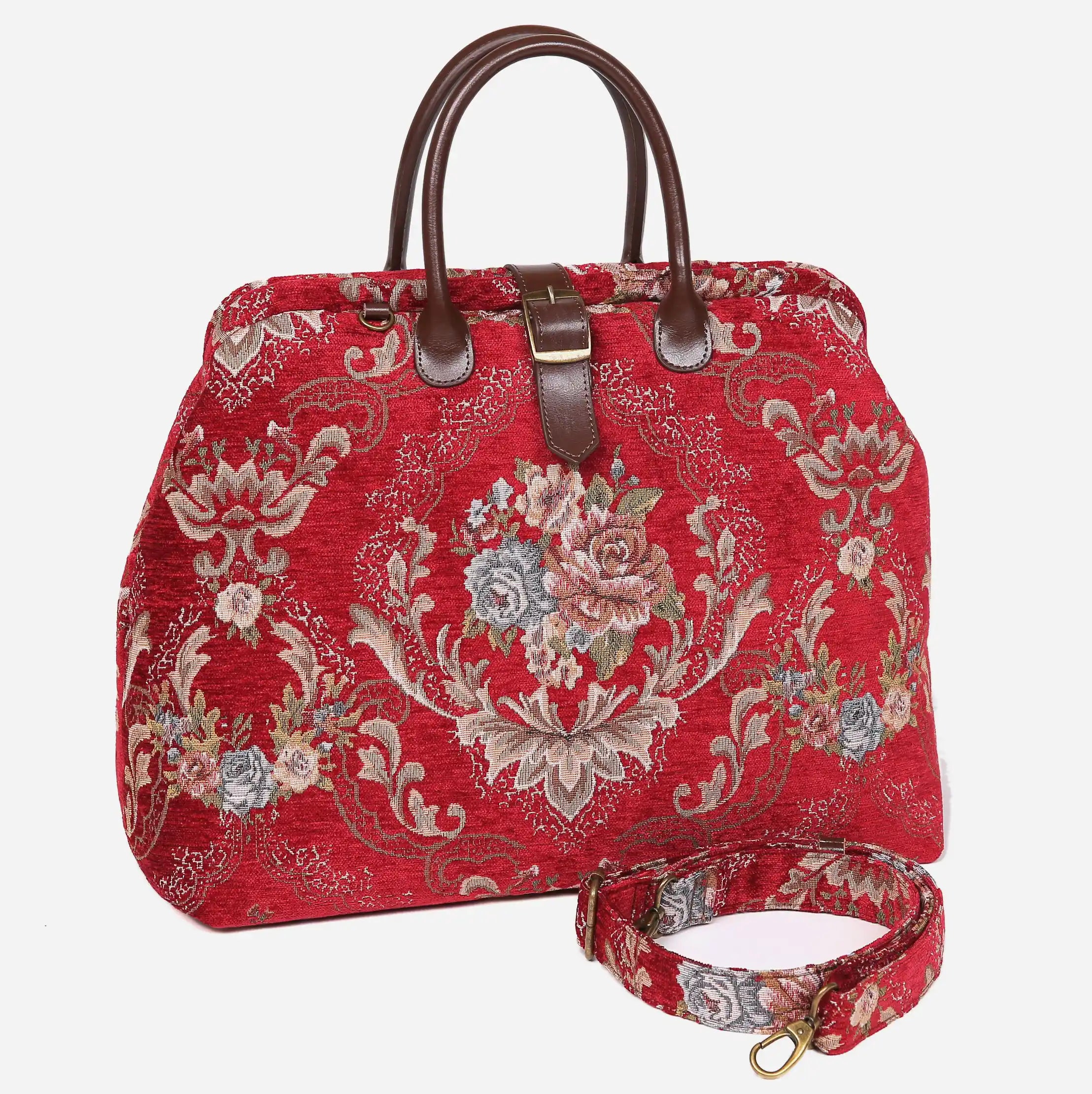 Floral Red Mary Poppins Weekender Carpetbag with shoulder strap