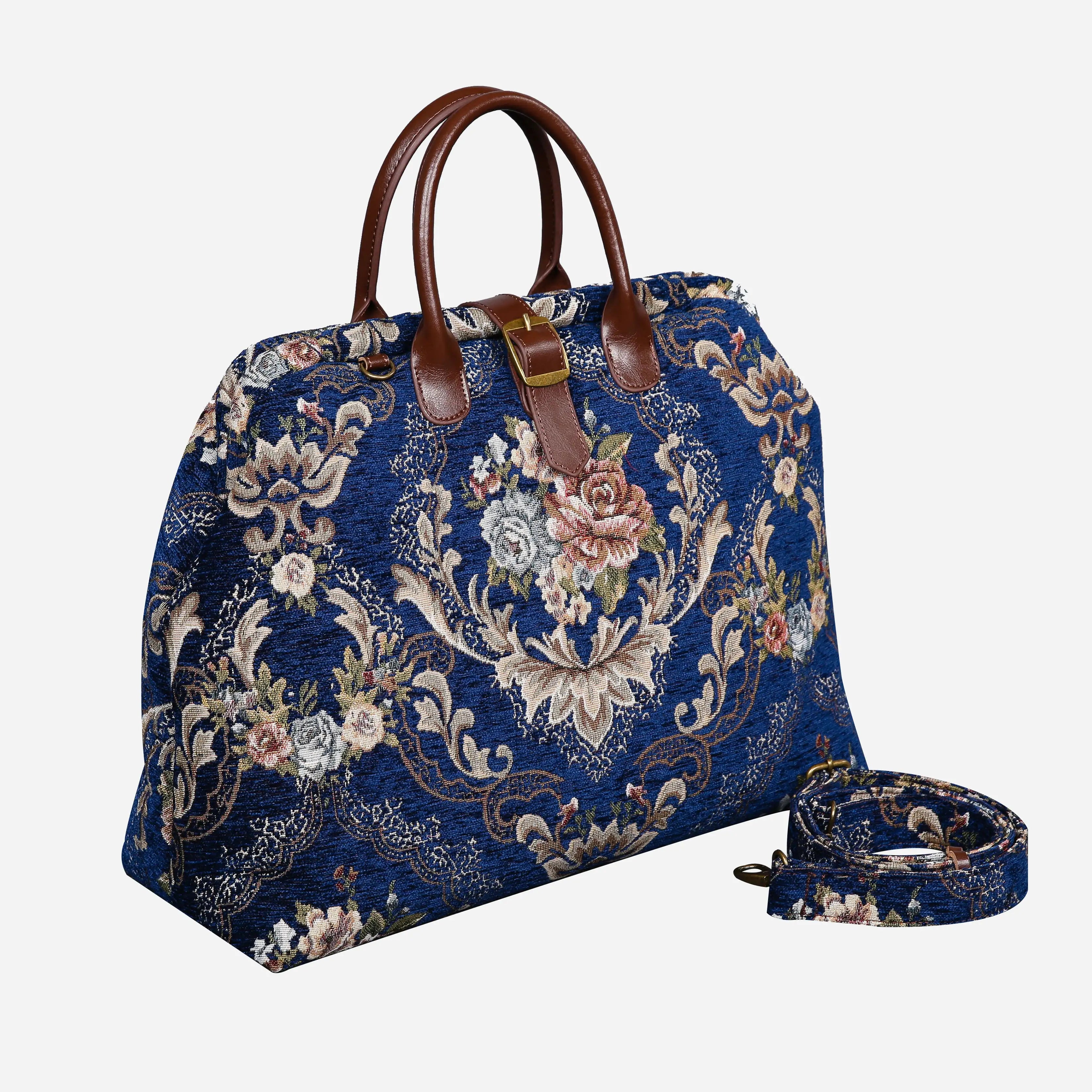 Floral Blue Mary Poppins Weekender Carpetbag of America with shoulder strap