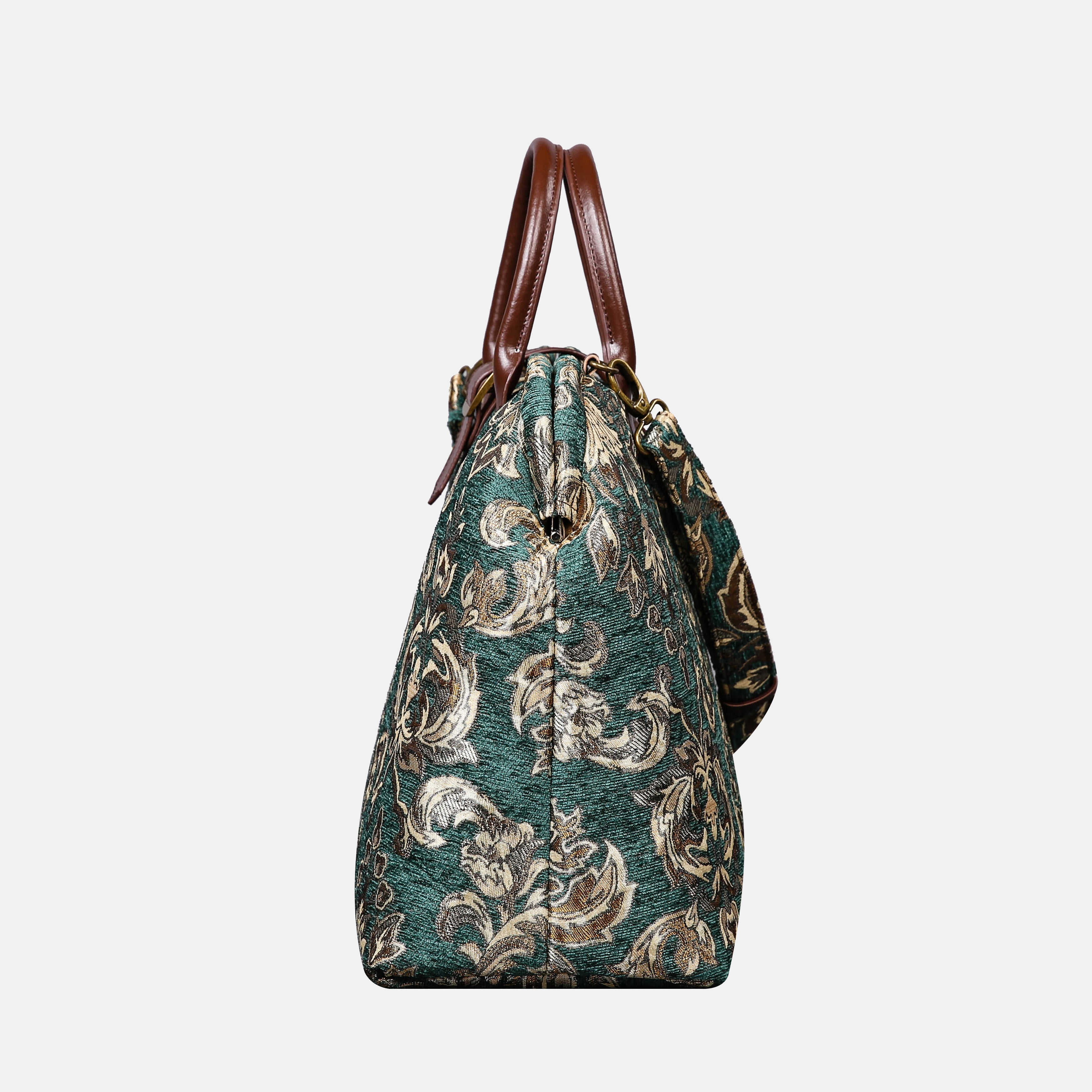 Victorian Blossom Green-Gold Mary Poppins Weekender carpet bag MCW Handmade-2
