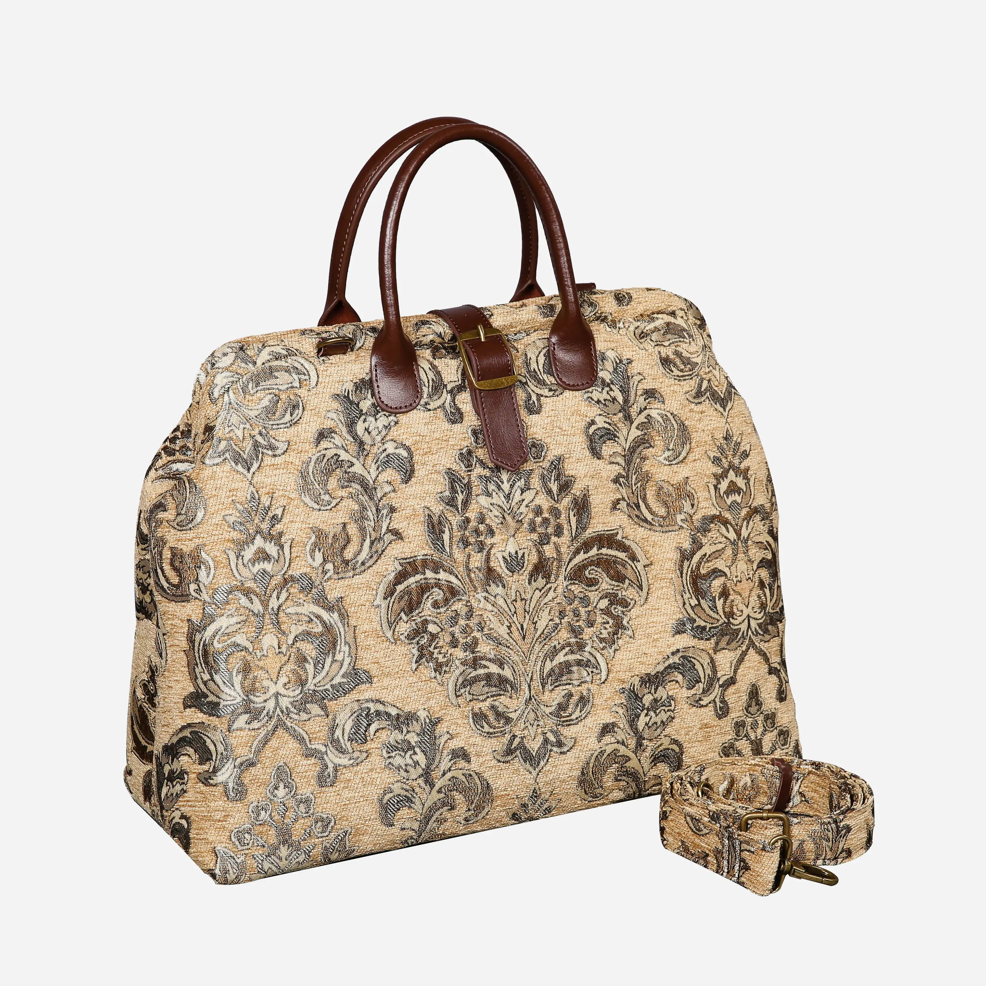 Victorian Blossom Beige/Gold Mary Poppins Weekender Carpetbag with shoulder strap