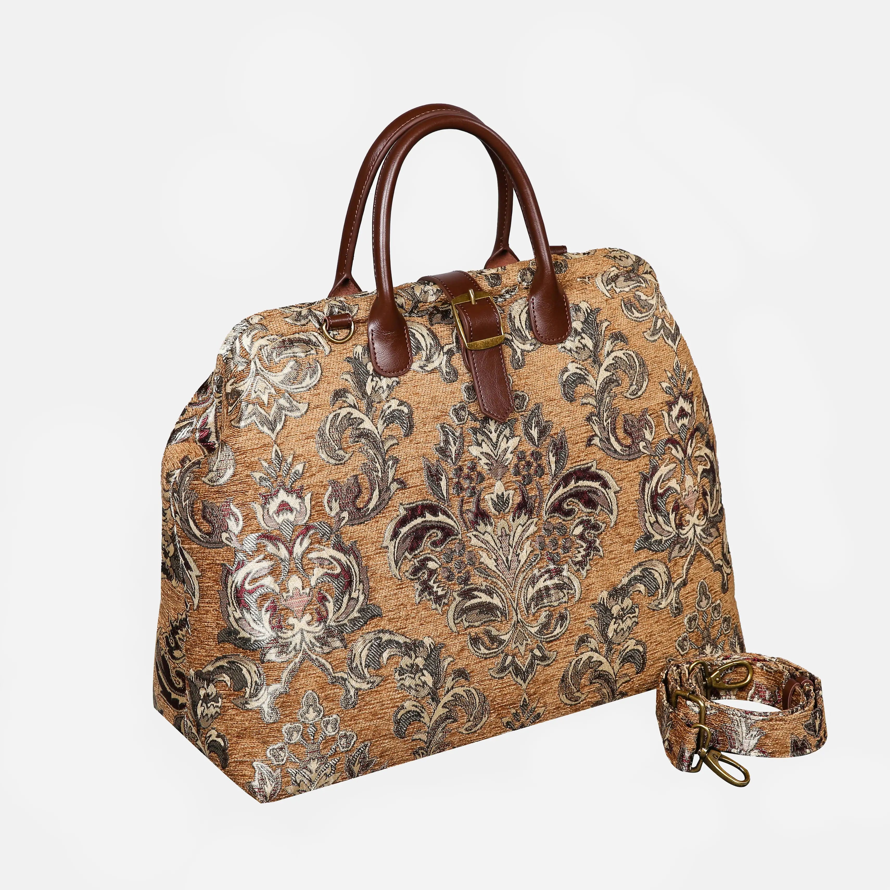Victorian Blossom Gold-Gold Mary Poppins Weekender Carpetbag with shoulder strap