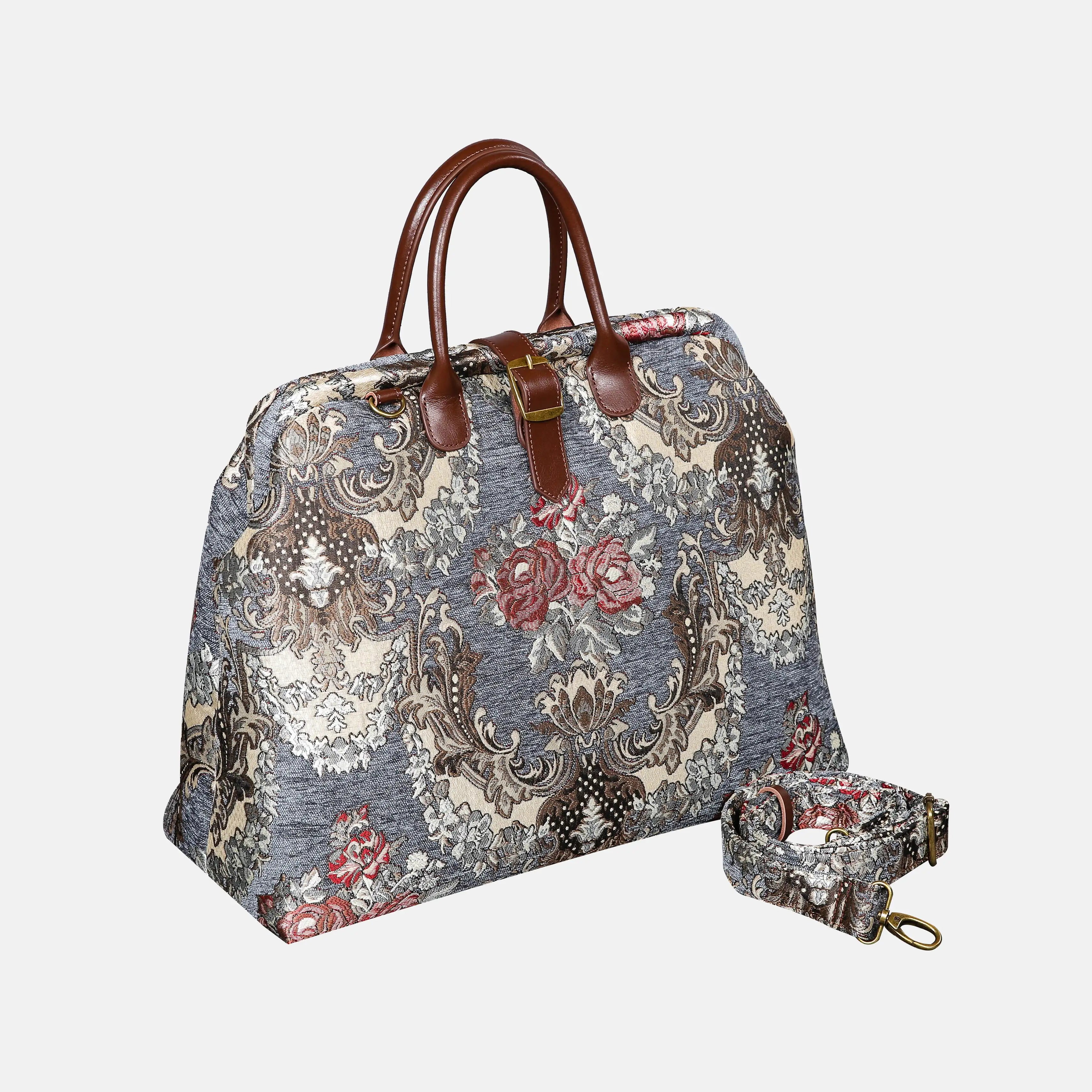 Brocade Grey Mary Poppins Weekender Carpetbag with shoulder strap