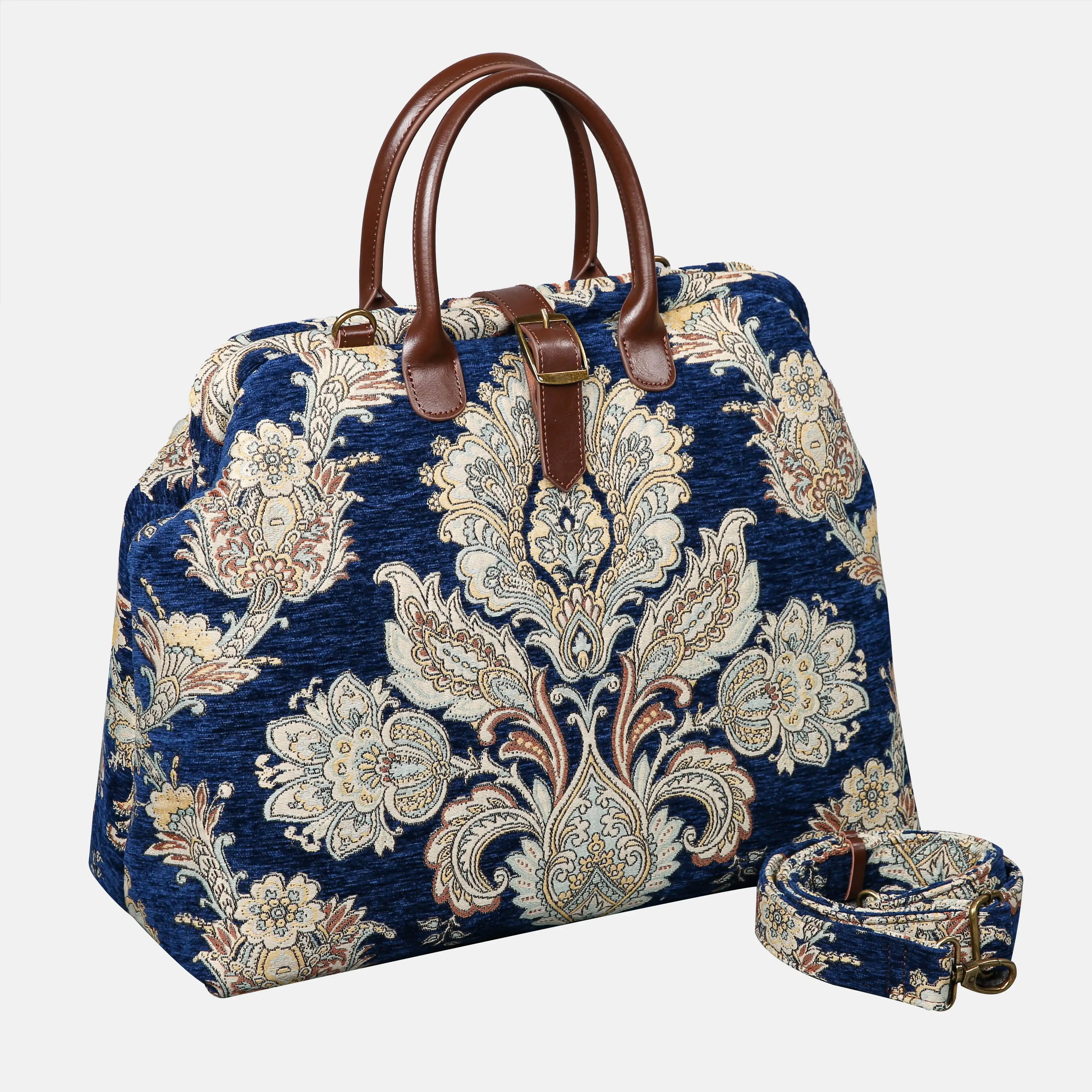 Damask Blue Mary Poppins Weekender carpet bag MCW Handmade front side