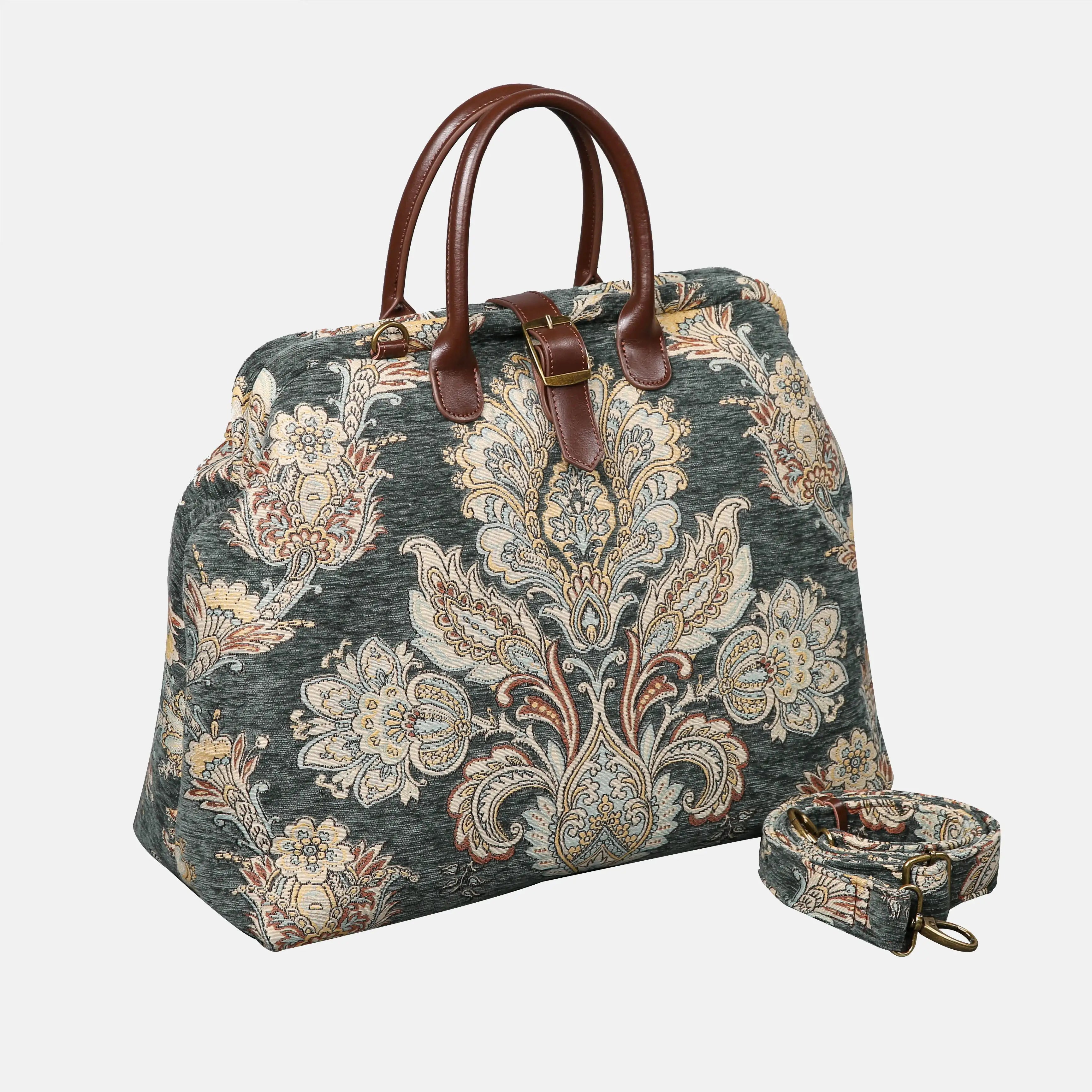Damask Perylene Green Mary Poppins Weekender carpet bag MCW Handmade front side
