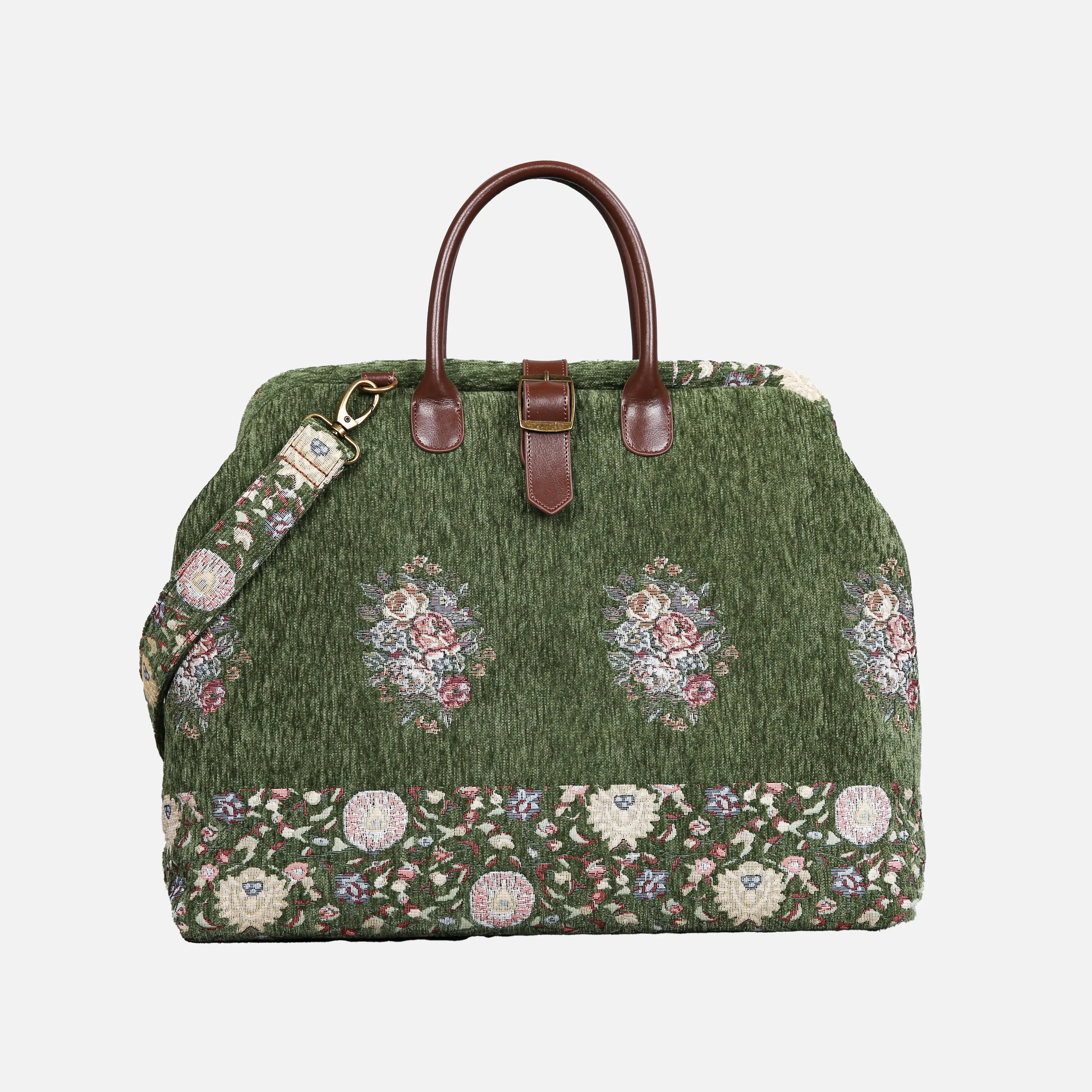 Rose Bouquet Mary Poppins Weekender carpet bag MCW Handmade Arugula Green