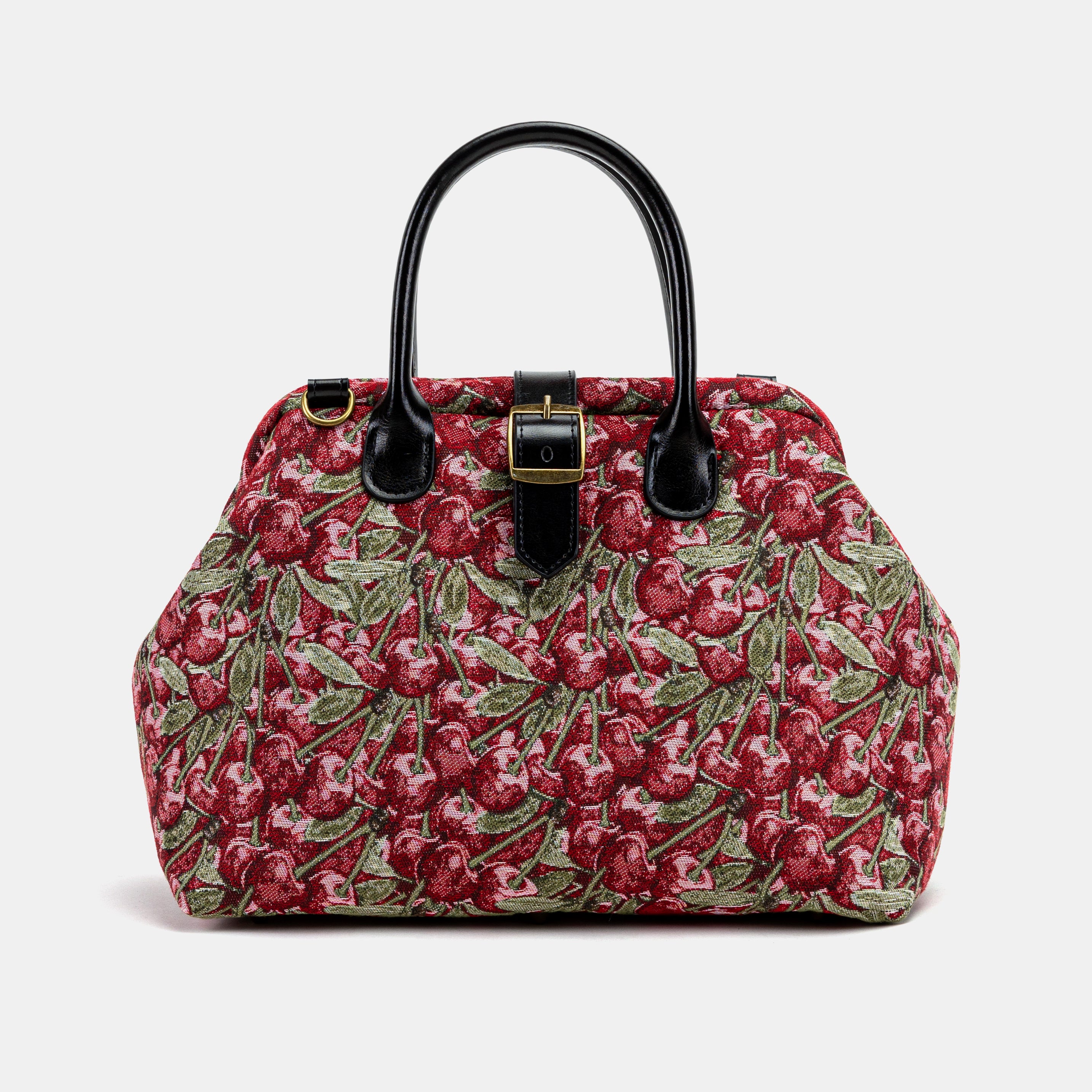 Handsewn Carpet Purse Mary Poppins Carpet Bag Everyday Carry Shoulder Bag Cherry Cascade front side