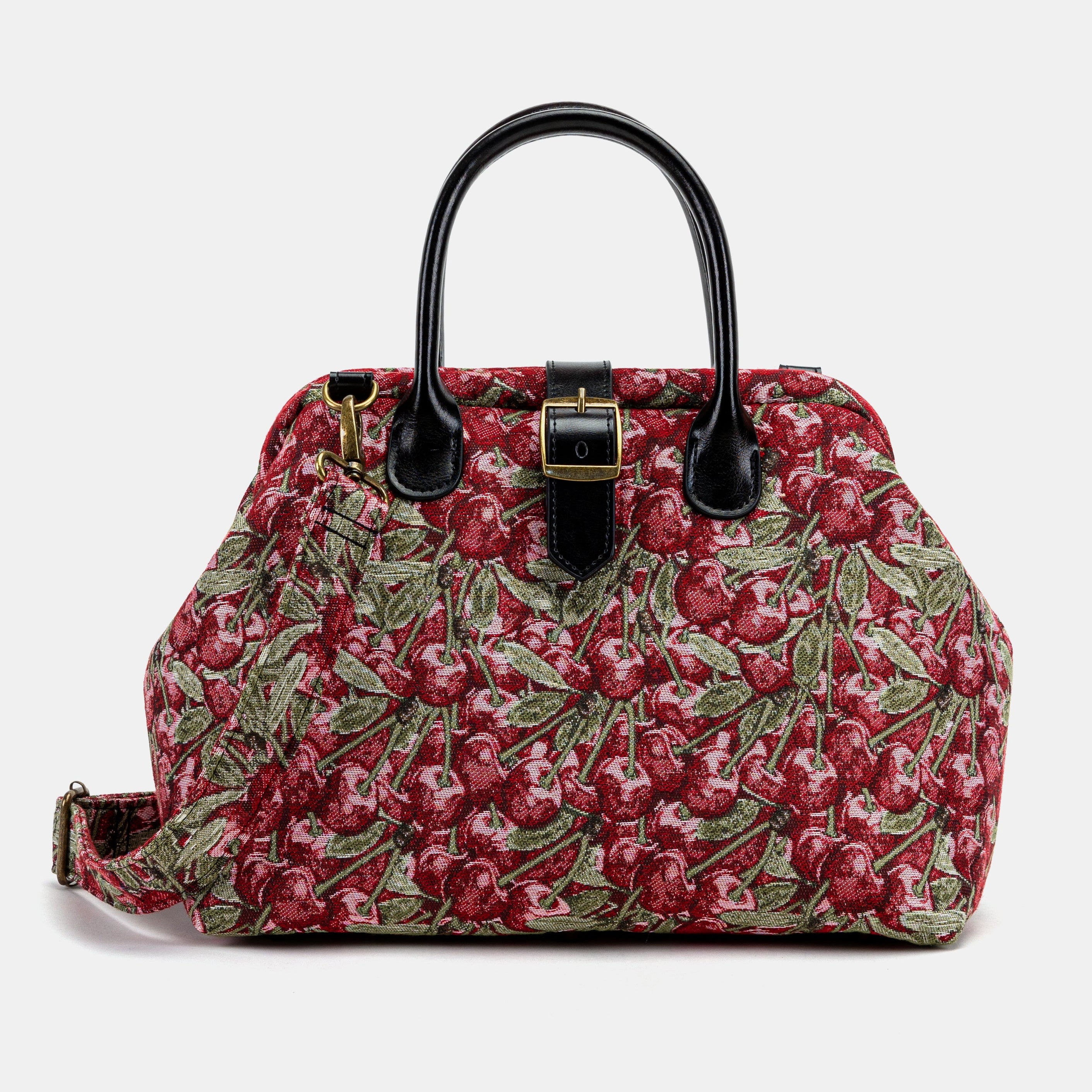Handsewn Carpet Purse Mary Poppins Carpet Bag Everyday Carry Shoulder Bag Cherry Cascade front