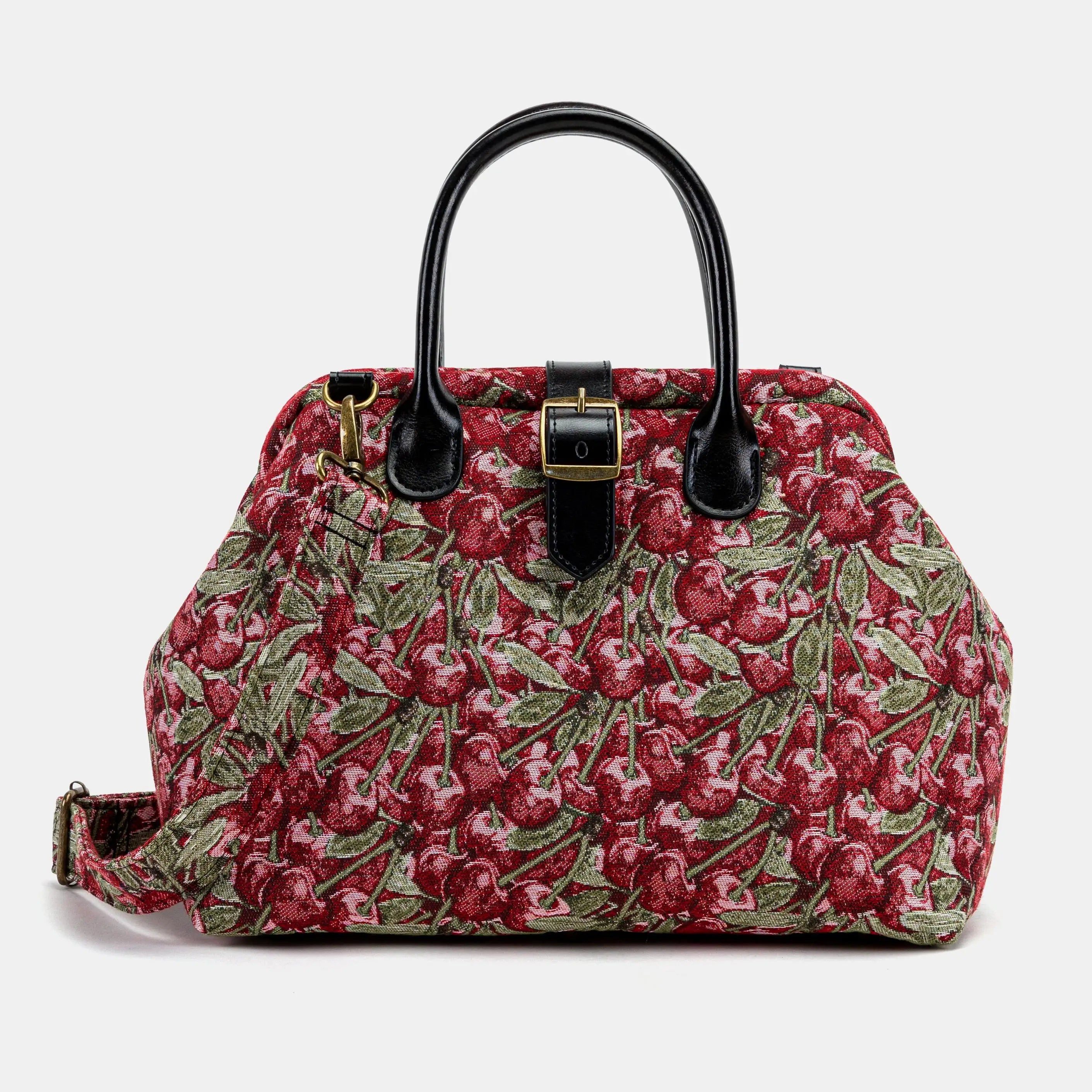 Handsewn Carpet Purse Mary Poppins Carpet Bag Everyday Carry Shoulder Bag Cherry Cascade front