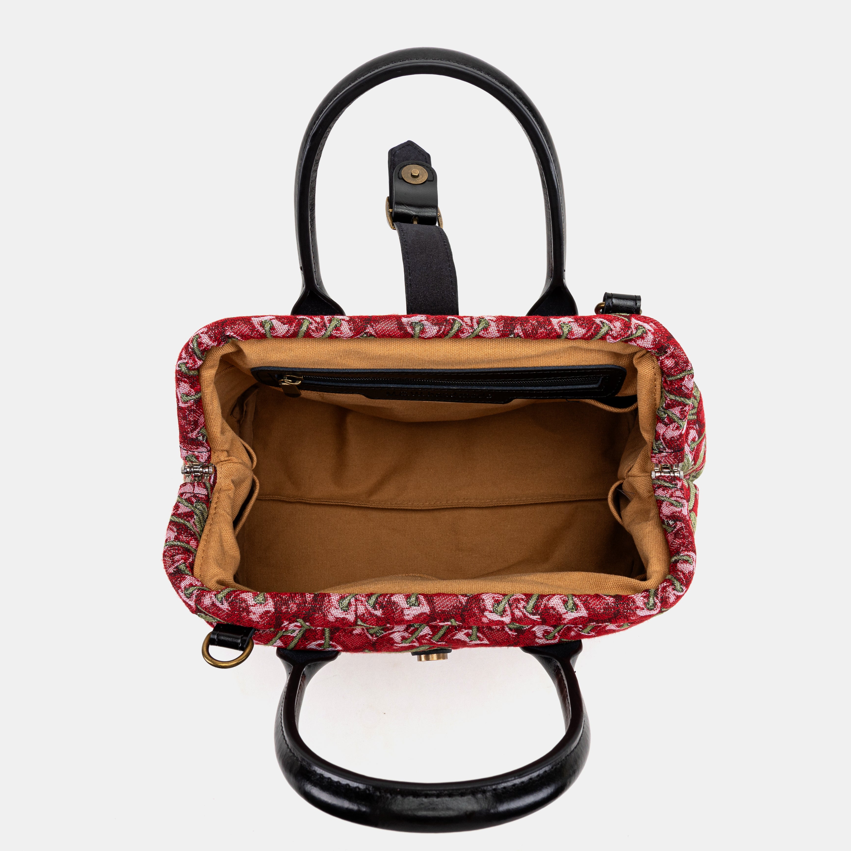 Handsewn Carpet Purse Mary Poppins Carpet Bag Everyday Carry Shoulder Bag Cherry Cascade inside