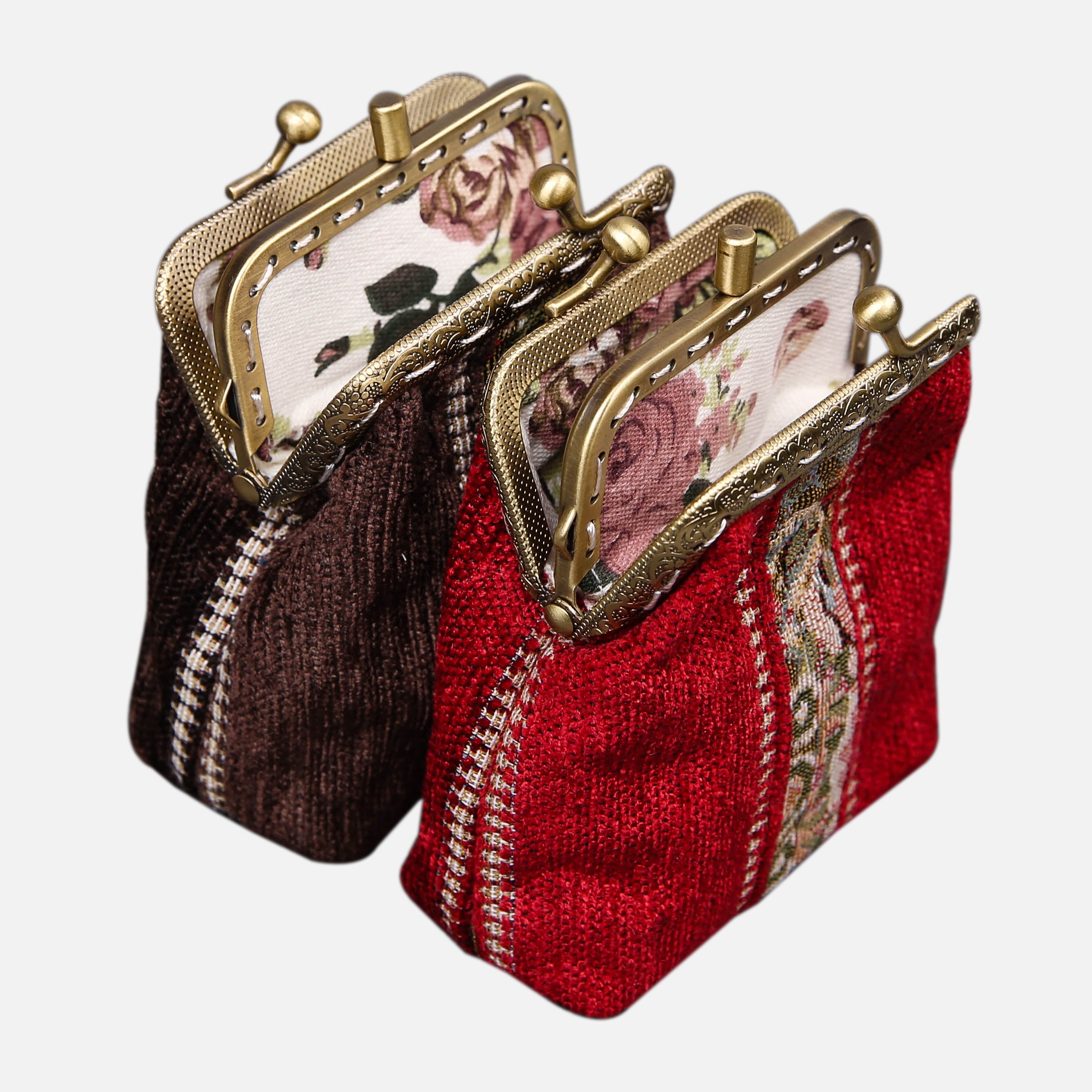 Floral Stripes Series Double Kiss Clasp Coin Purse MCW Handmade-5