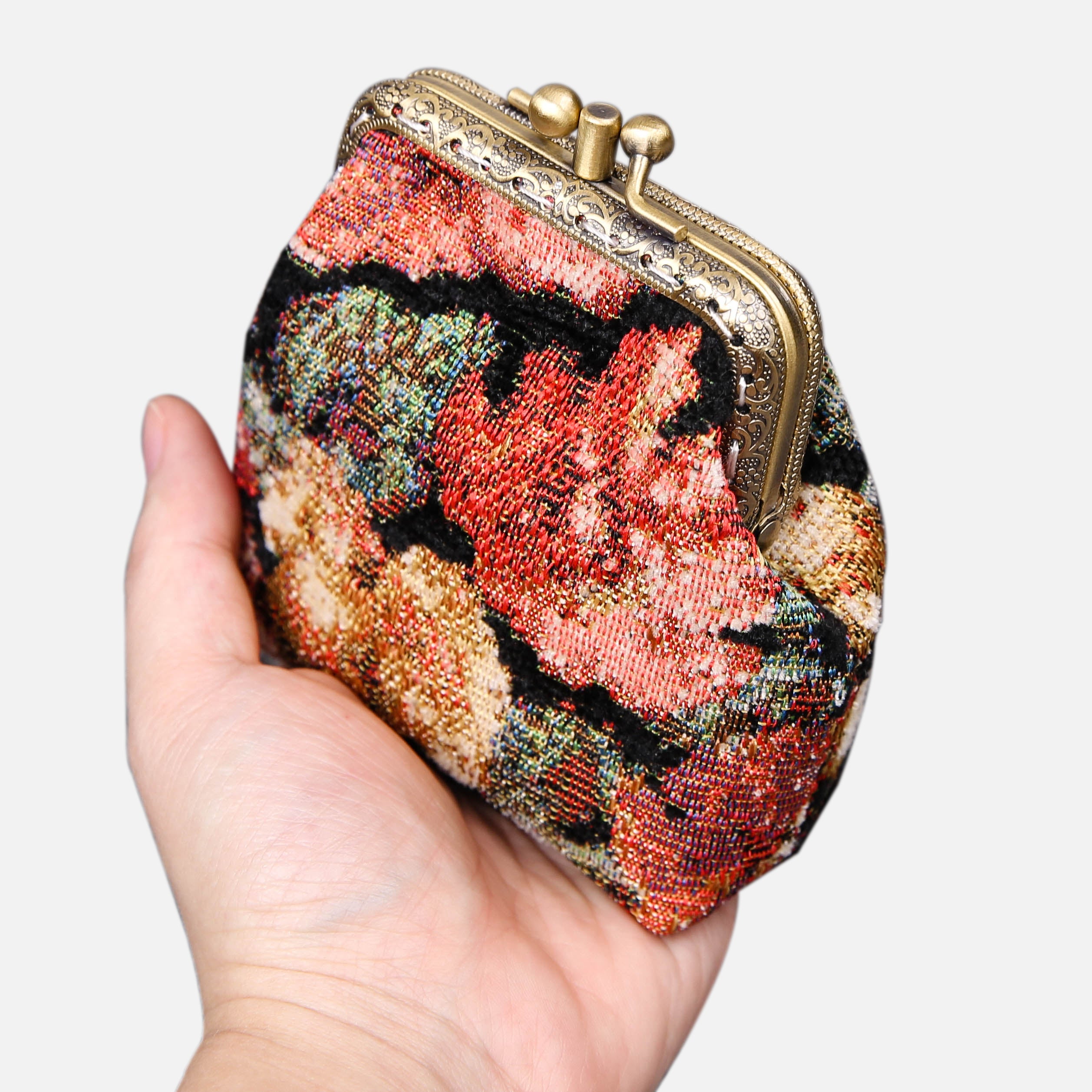 Floral Rose Double Kiss Clasp Coin Purse MCW Handmade