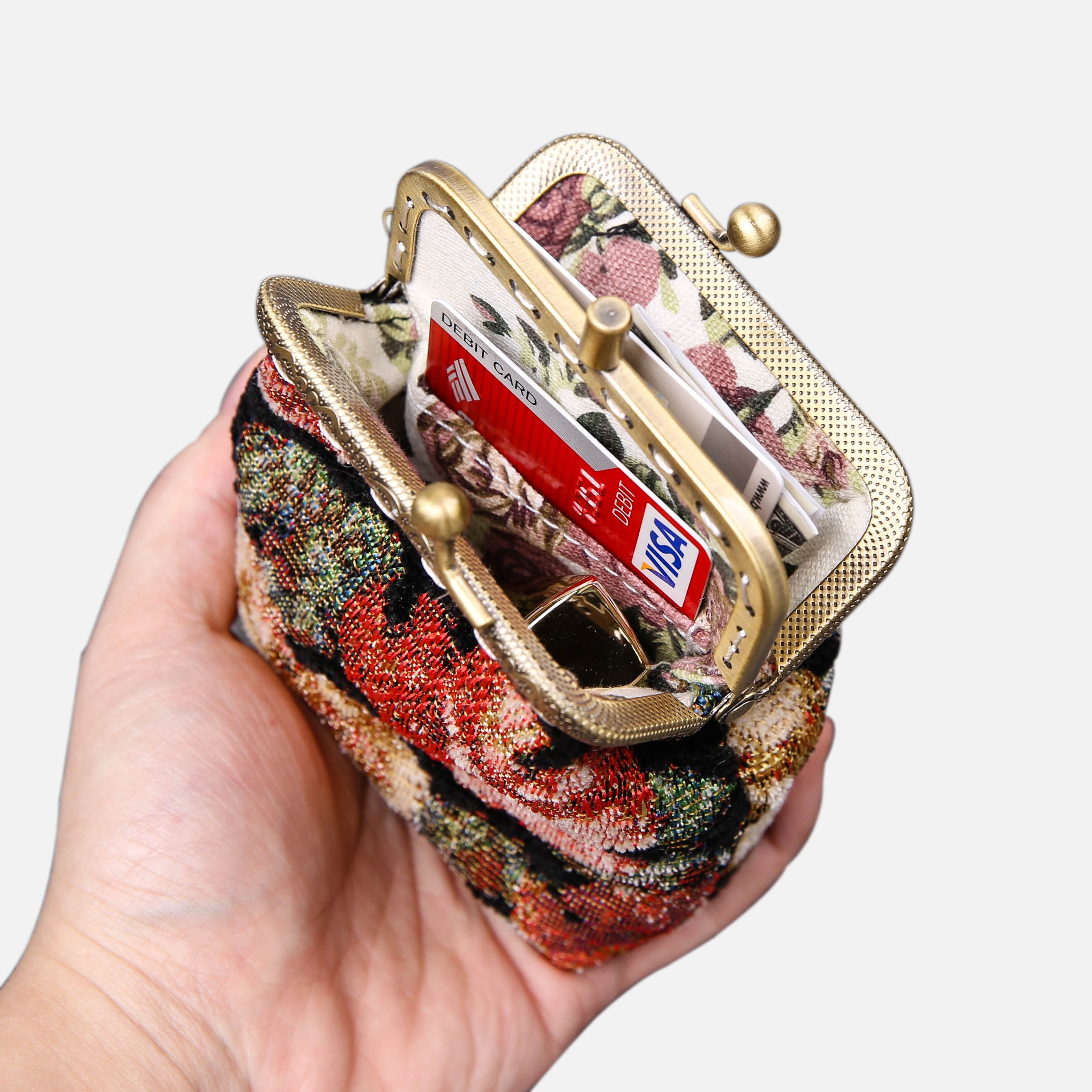 Floral Rose Double Kiss Clasp Coin Purse MCW Handmade-1