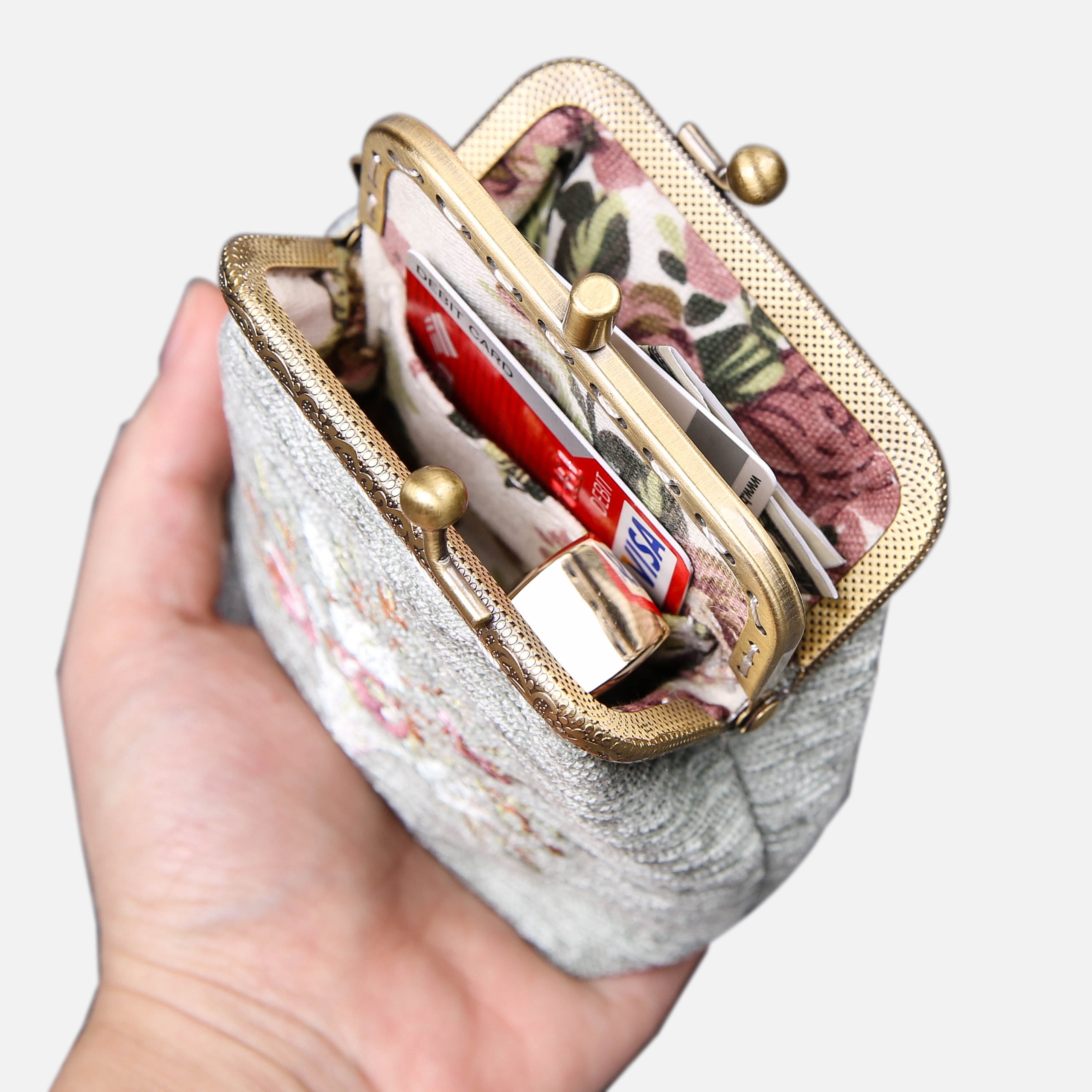 Bouquet Pattern Series Double Kiss Clasp Coin Purse MCW Handmade-1