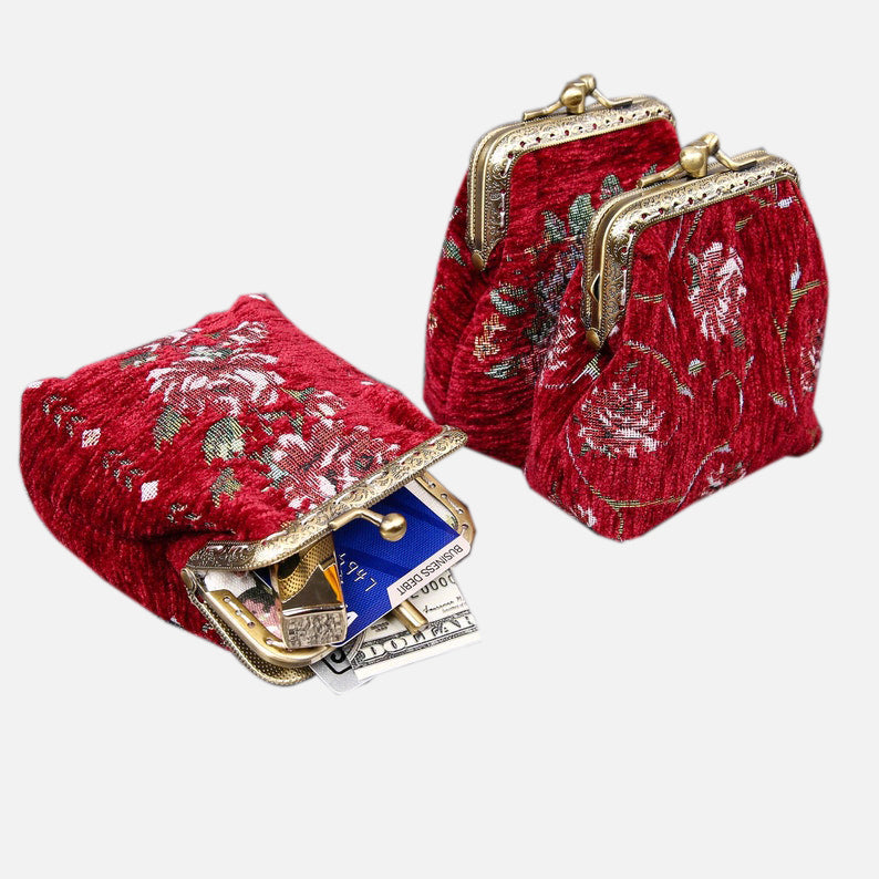 Rose Series Red Double Kiss Clasp Coin Purse MCW Handmade-6