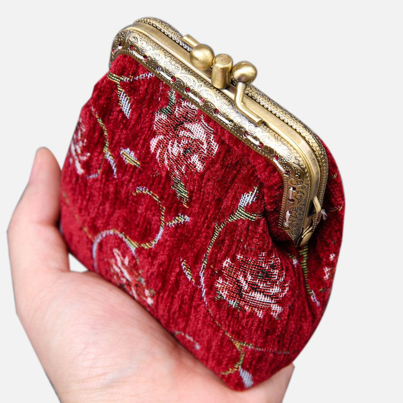 Rose Series Red Double Kiss Clasp Coin Purse MCW Handmade-2