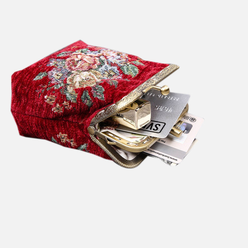 Rose Series Red Double Kiss Clasp Coin Purse MCW Handmade-5