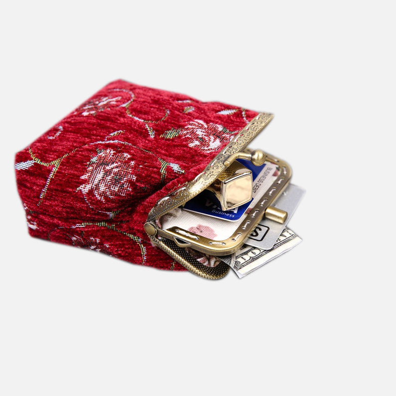 Rose Series Red Double Kiss Clasp Coin Purse MCW Handmade-4