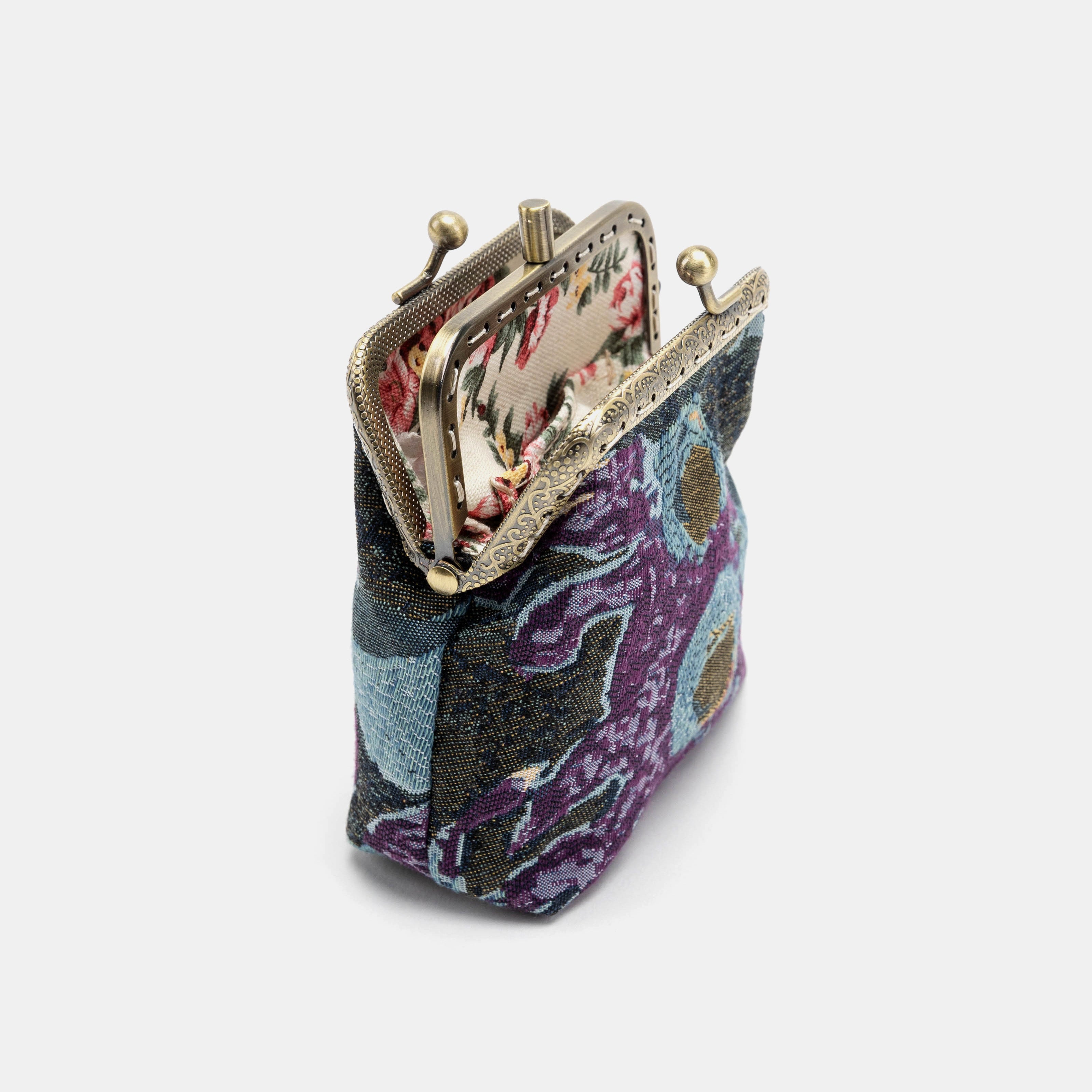 Abstract Blue Double Kiss Clasp Coin Purse Carpetbag of America open mouth