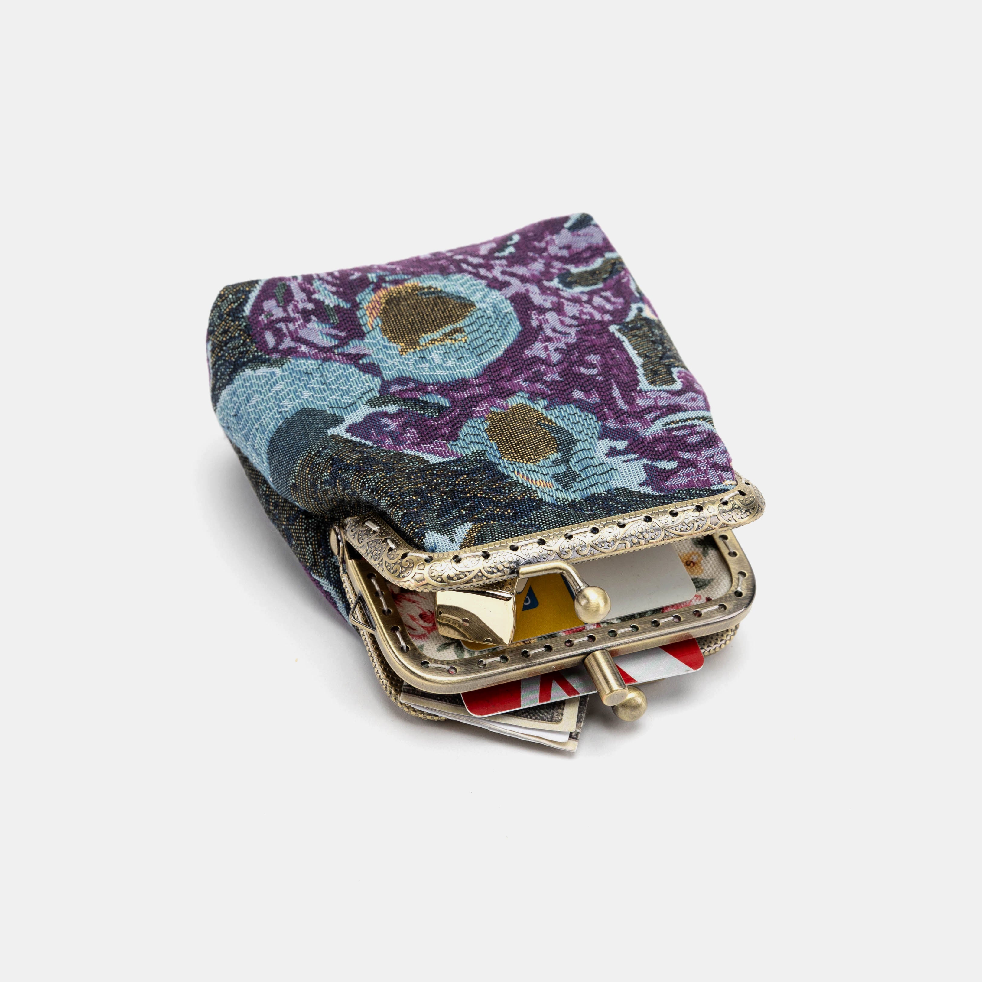 Abstract Blue Double Kiss Clasp Coin Purse Carpetbag of America opening forward