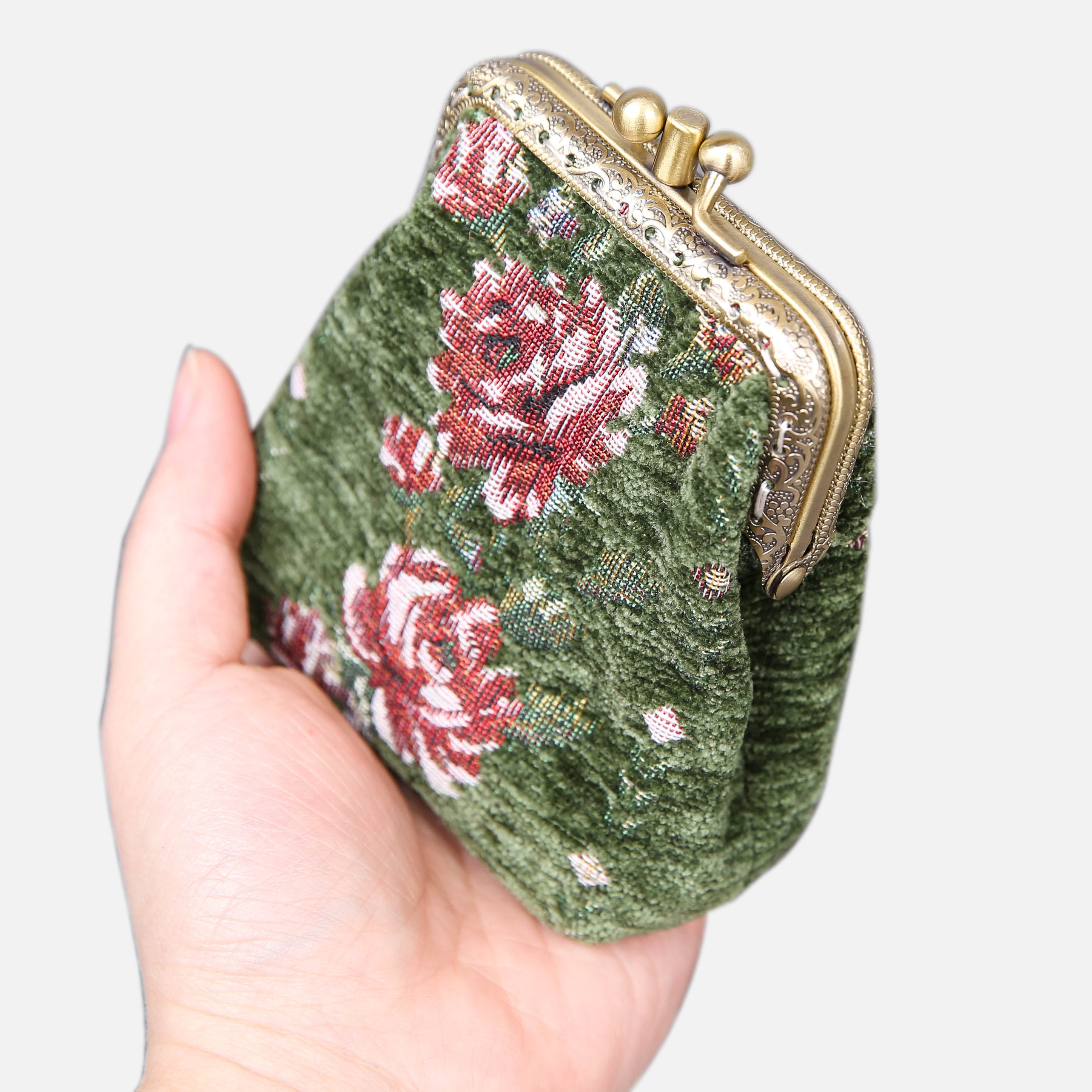 Rose Series Arugula Green Double Kiss Clasp Coin Purse MCW Handmade