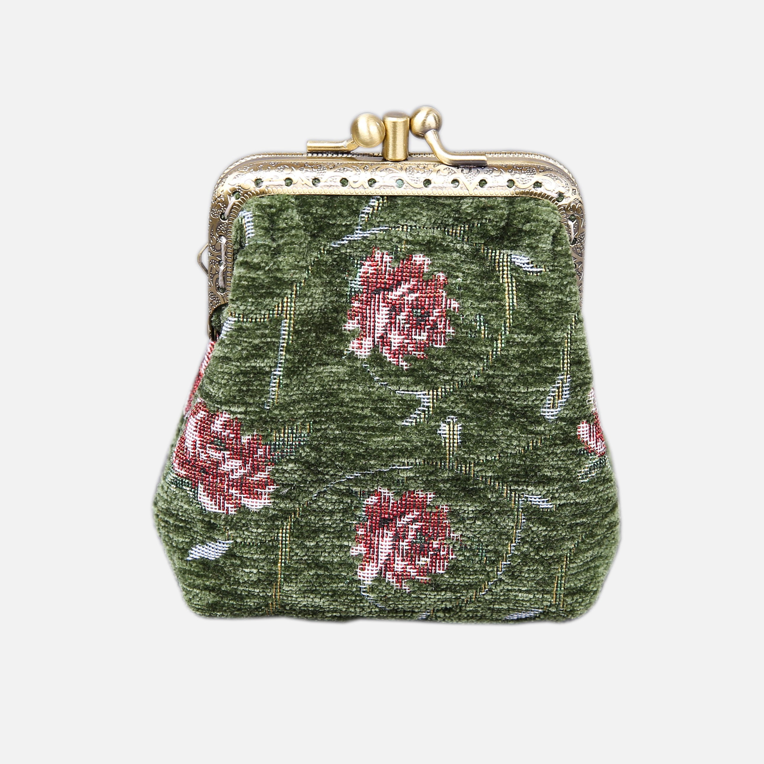 Rose Series Arugula Green Double Kiss Clasp Coin Purse MCW Handmade-1