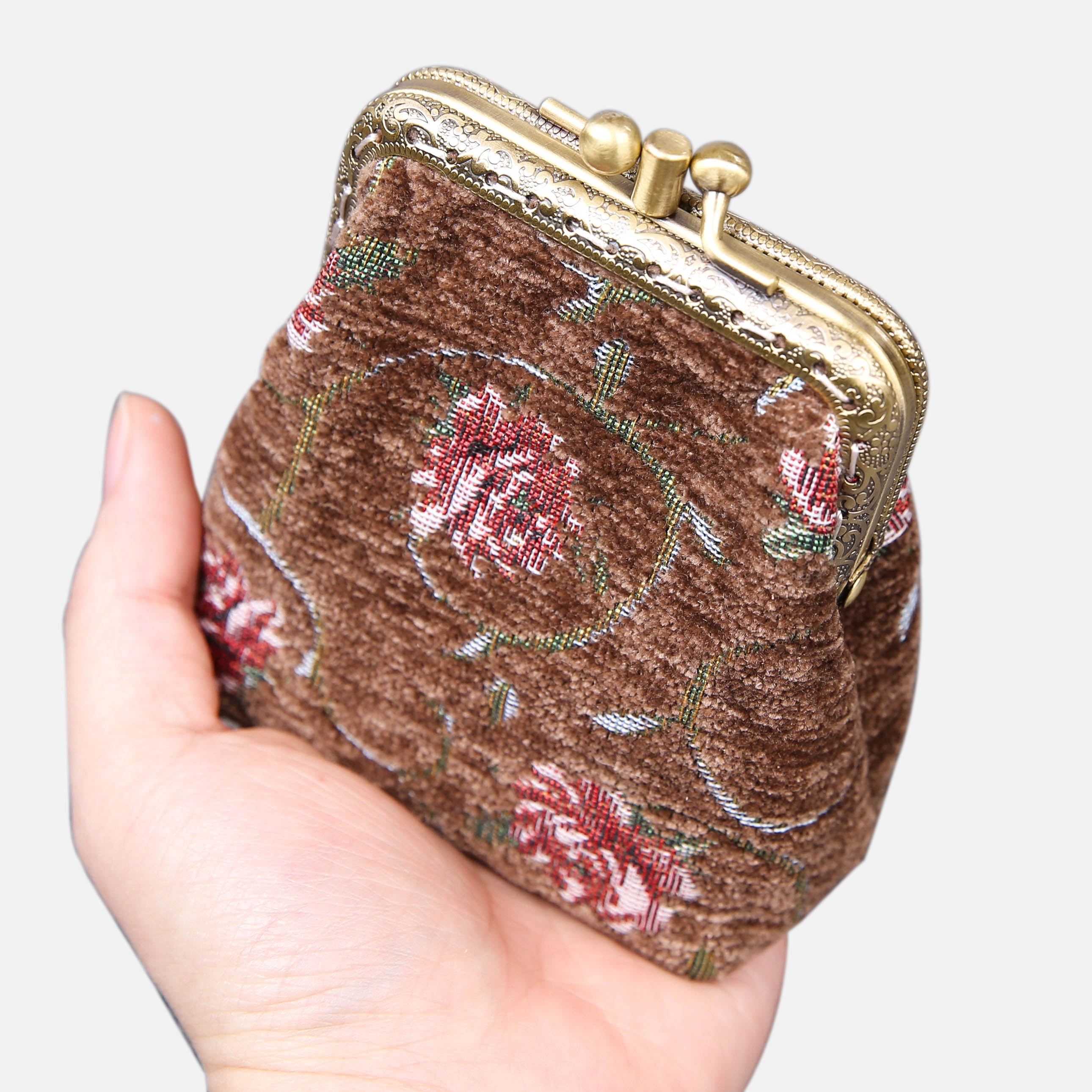 Rose Series Coffee Double Kiss Clasp Coin Purse MCW Handmade