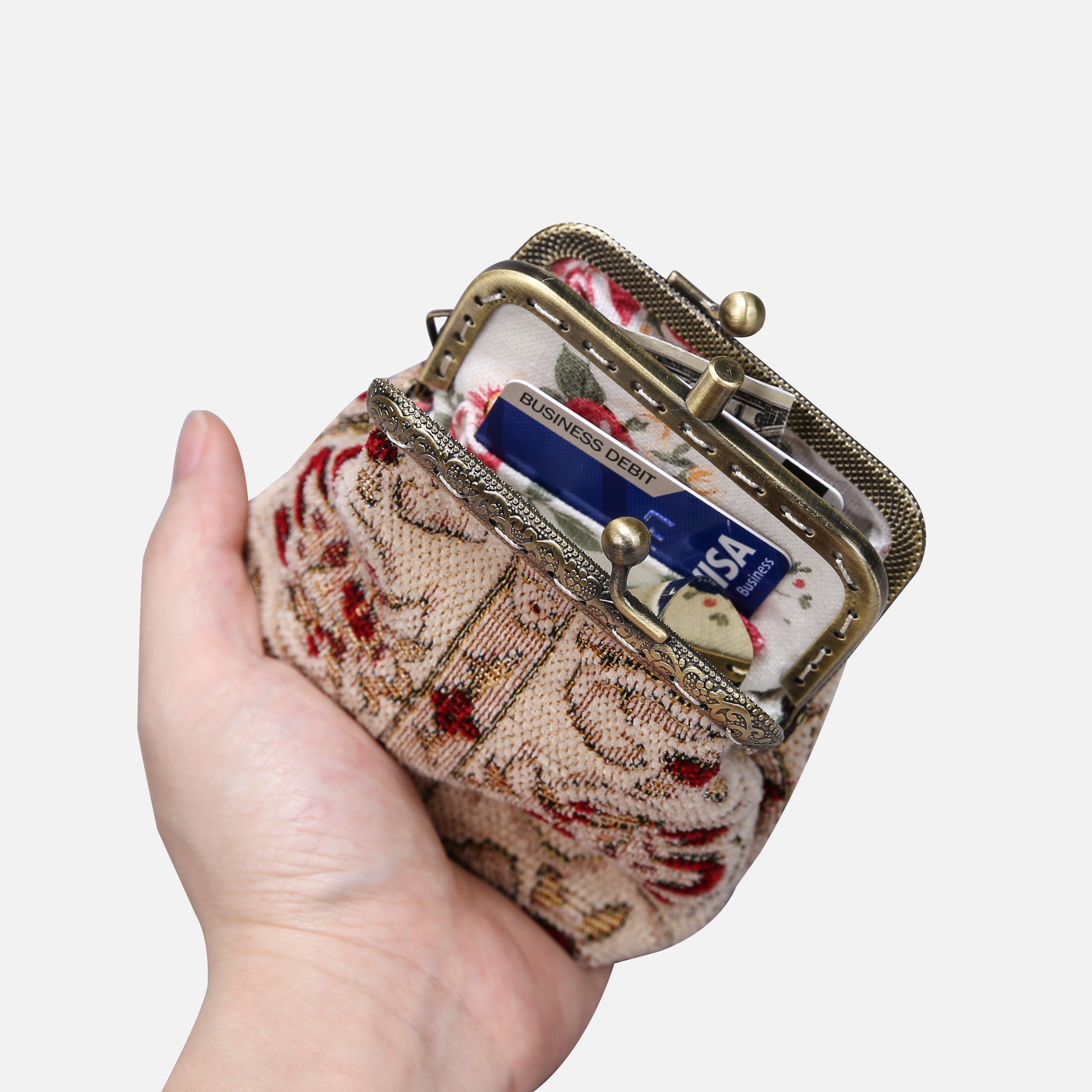Golden Age Wine Double Kiss Clasp Coin Purse MCW Handmade-1